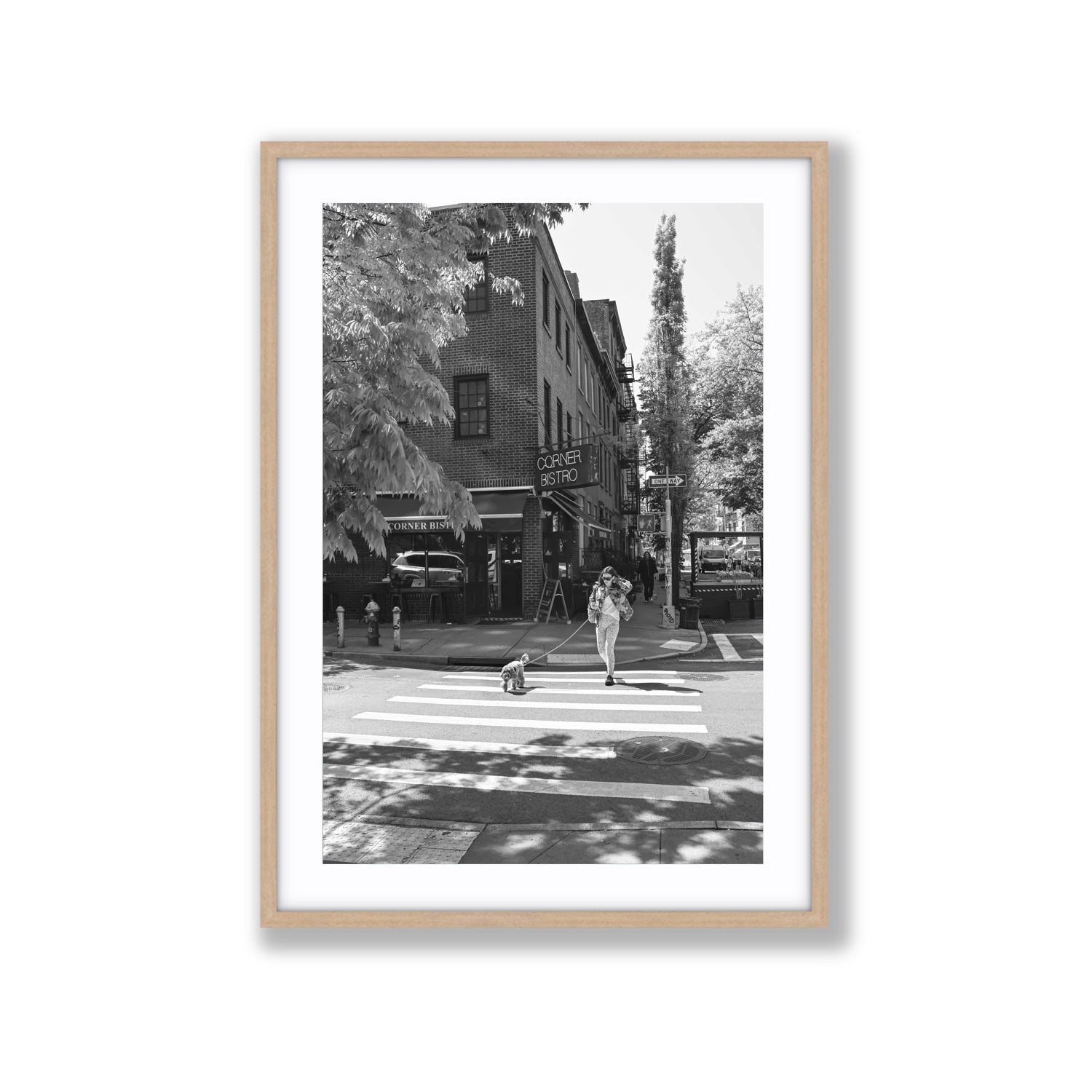Sunlit Stroll New York NYC Black & White wall art Extra Large fine art print in natural oak frame with matboard