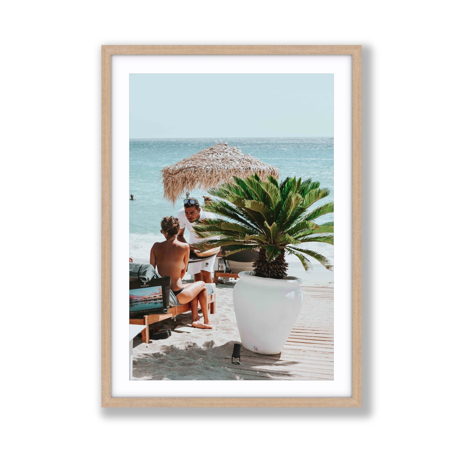 At Your Service Mykonos Greek island wall art Giant fine art print in natural oak frame with matboard