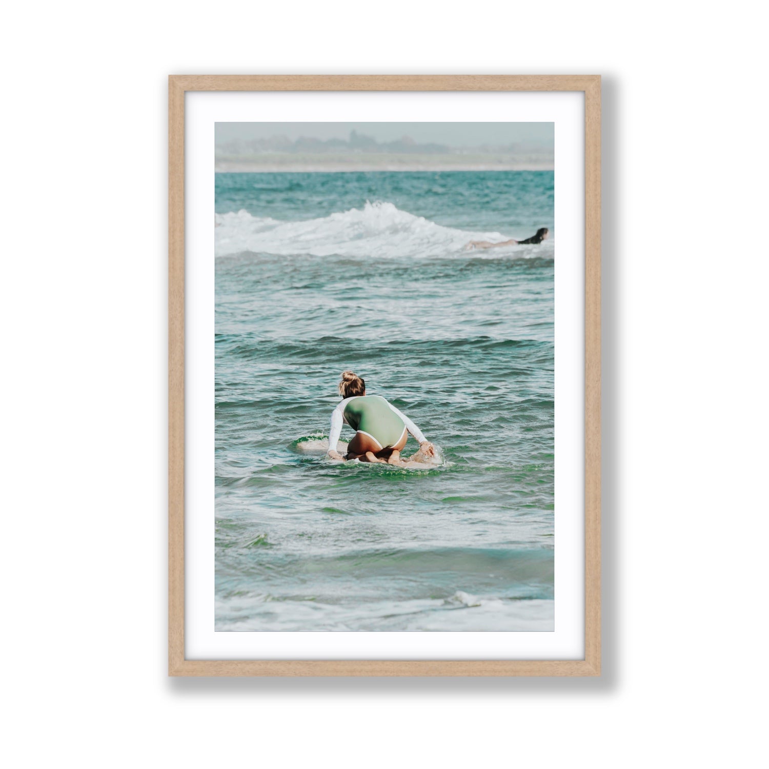 Quincy Byron Bay Surf coastal wall art Giant fine art print in natural oak frame with matboard