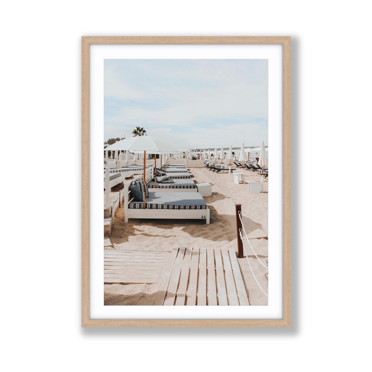 Coastal Repose Puglia beach Mediterranean fine art print Giant fine art print in natural oak frame with matboard