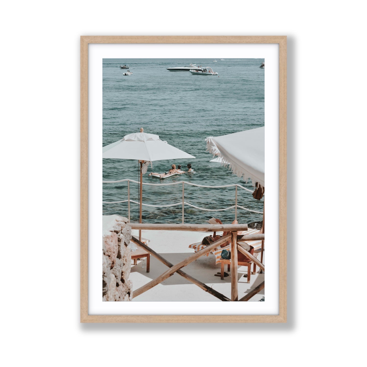 Hideaway Tuscany coastal Mediterranean wall art Giant fine art print in natural oak frame with matboard