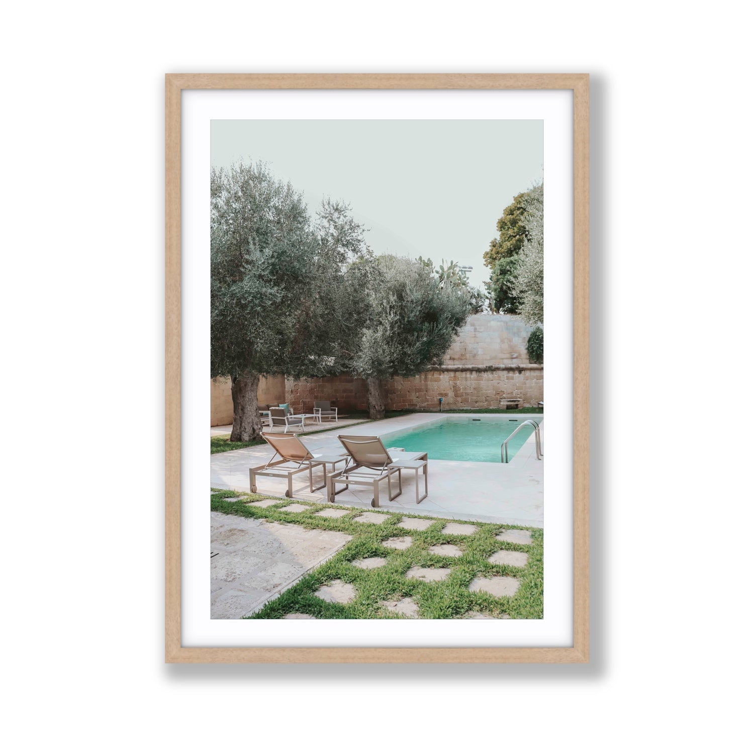 Olive Oasis Puglia Mediterranean wall art Giant fine art print in natural oak frame with matboard