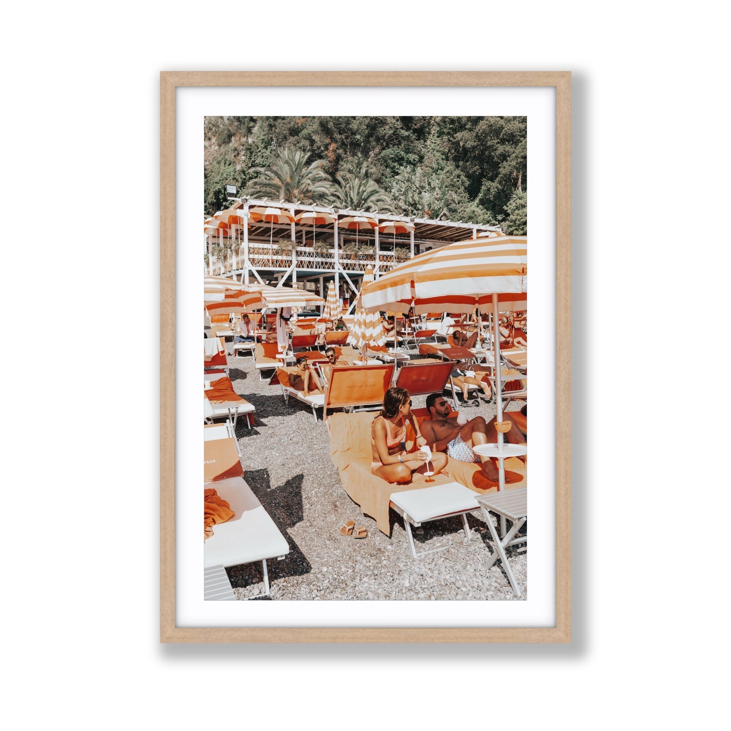 Lounging In Lido fine art print, Positano, Italy, Giant, Natural Oak Frame · Matboard, Fine Art Print