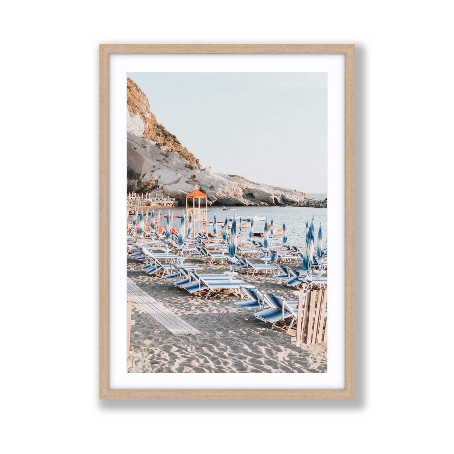 The Golden Hour Ischia Italian coastal wall art Giant fine art print in natural oak frame with matboard