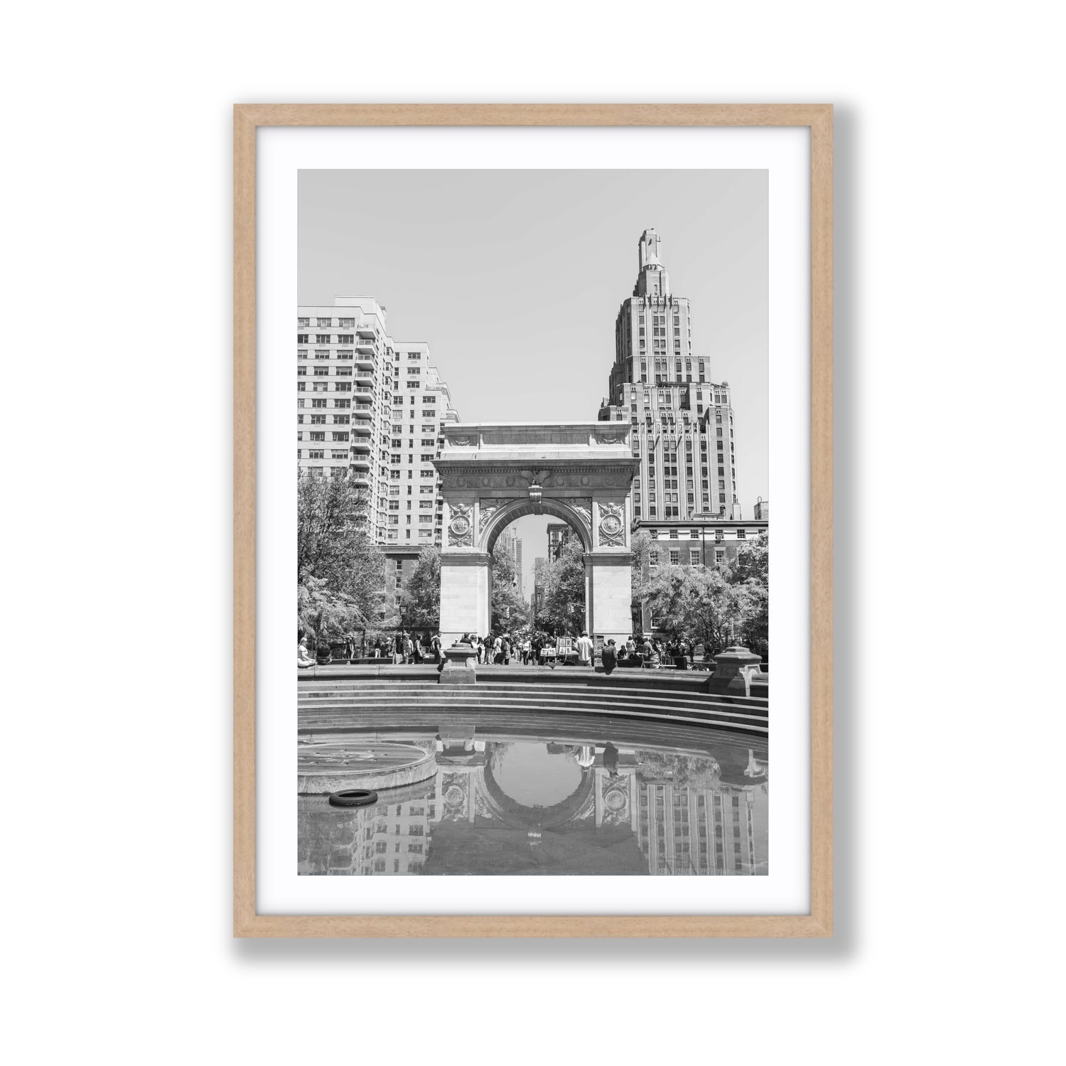 Washington Skyline New York NYC Black & White wall art Giant fine art print in natural oak frame with matboard
