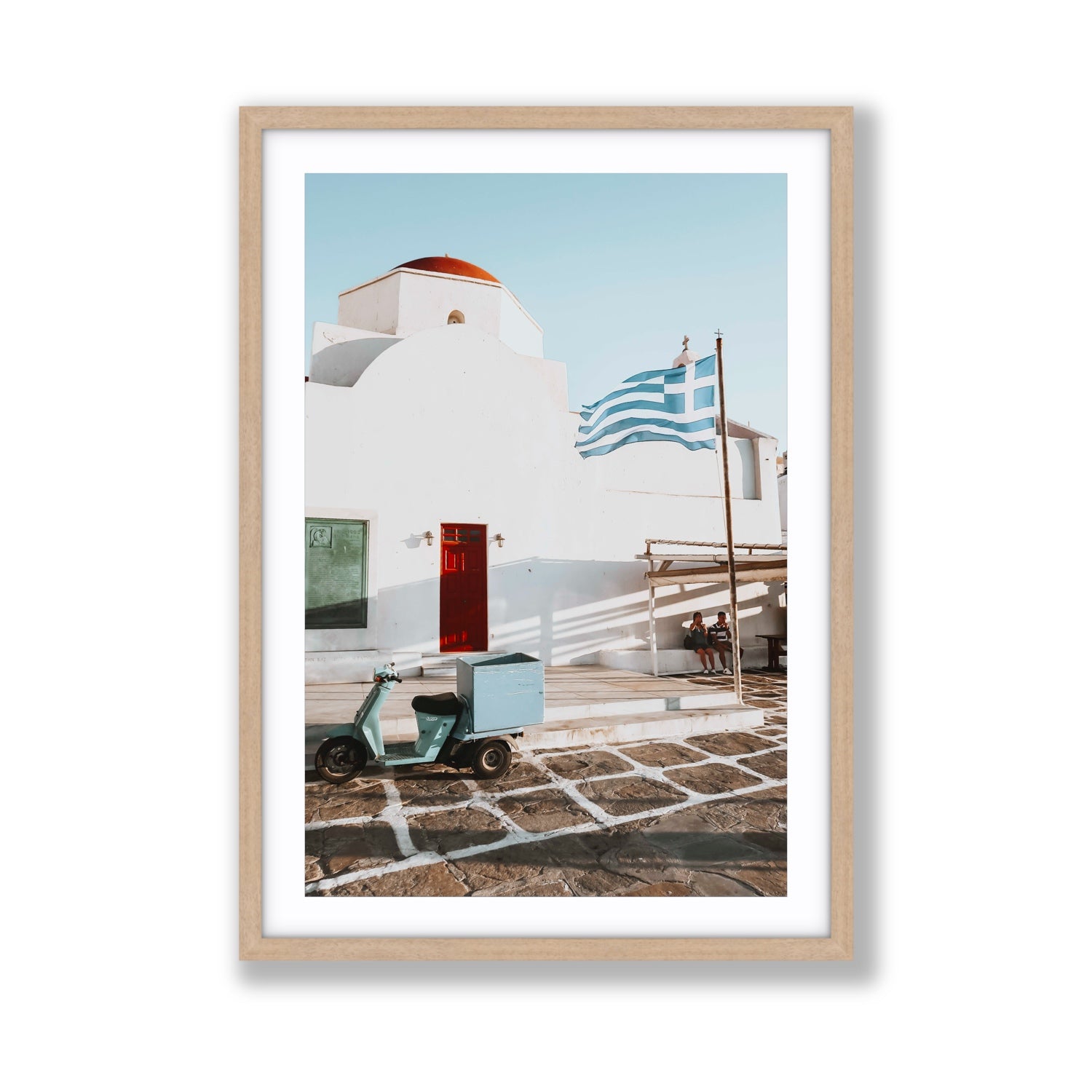 Mykonos Postcard fine art print, Mykonos, Greece, Giant, Natural Oak Frame · Matboard, Fine Art Print