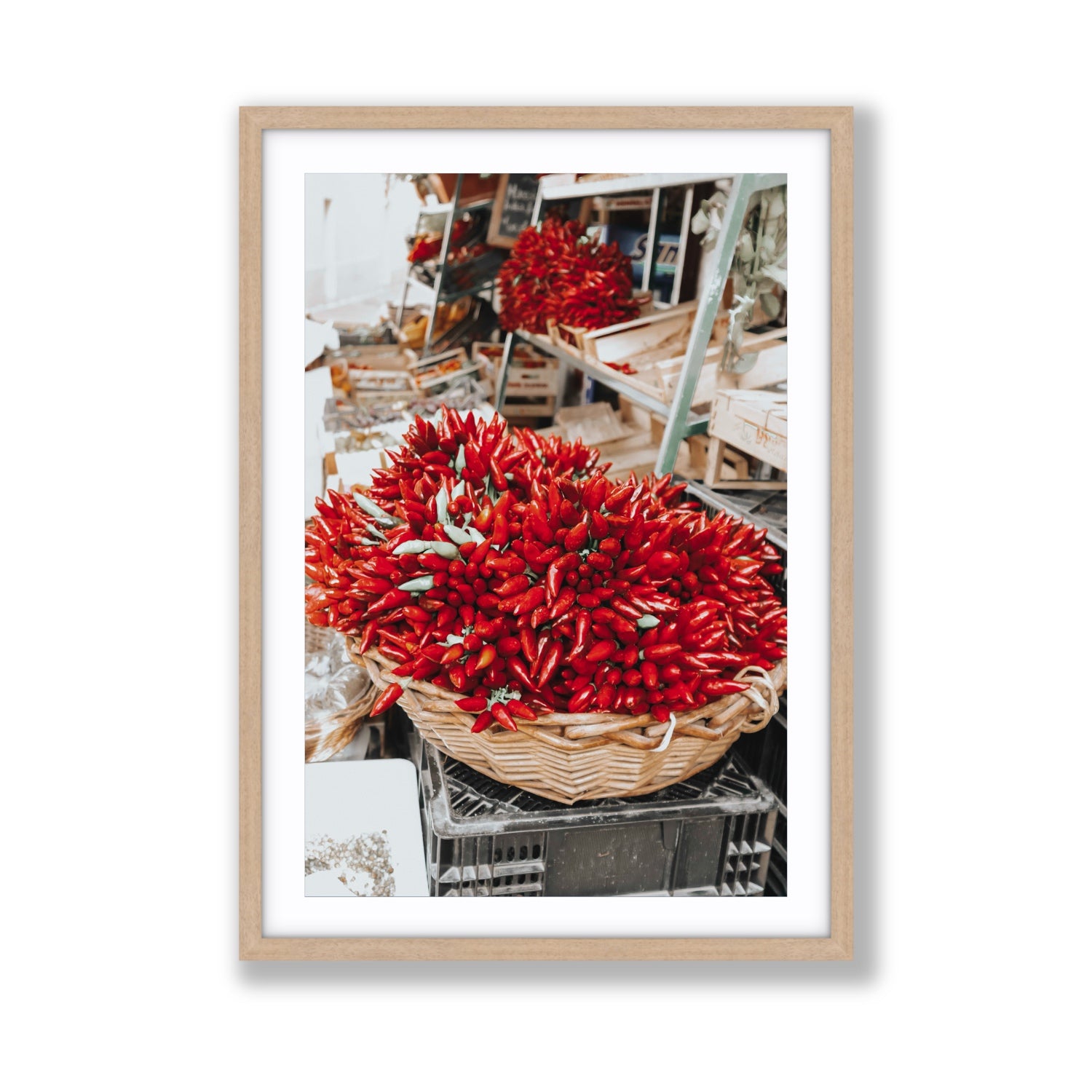 Spicy Bunch Puglia Italian wall art Giant fine art print in natural oak frame with matboard
