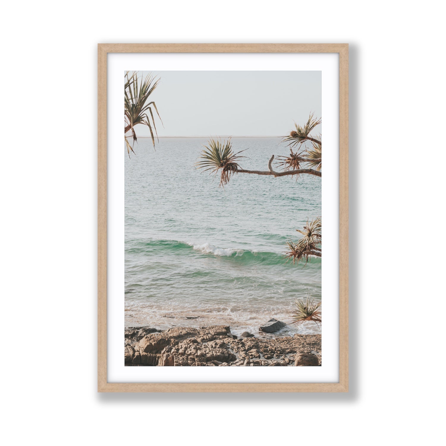 Good Vibrations fine art print, Noosa, Australia, coastal scenes artwork, Giant, Natural Oak Frame · Matboard, Fine Art Print