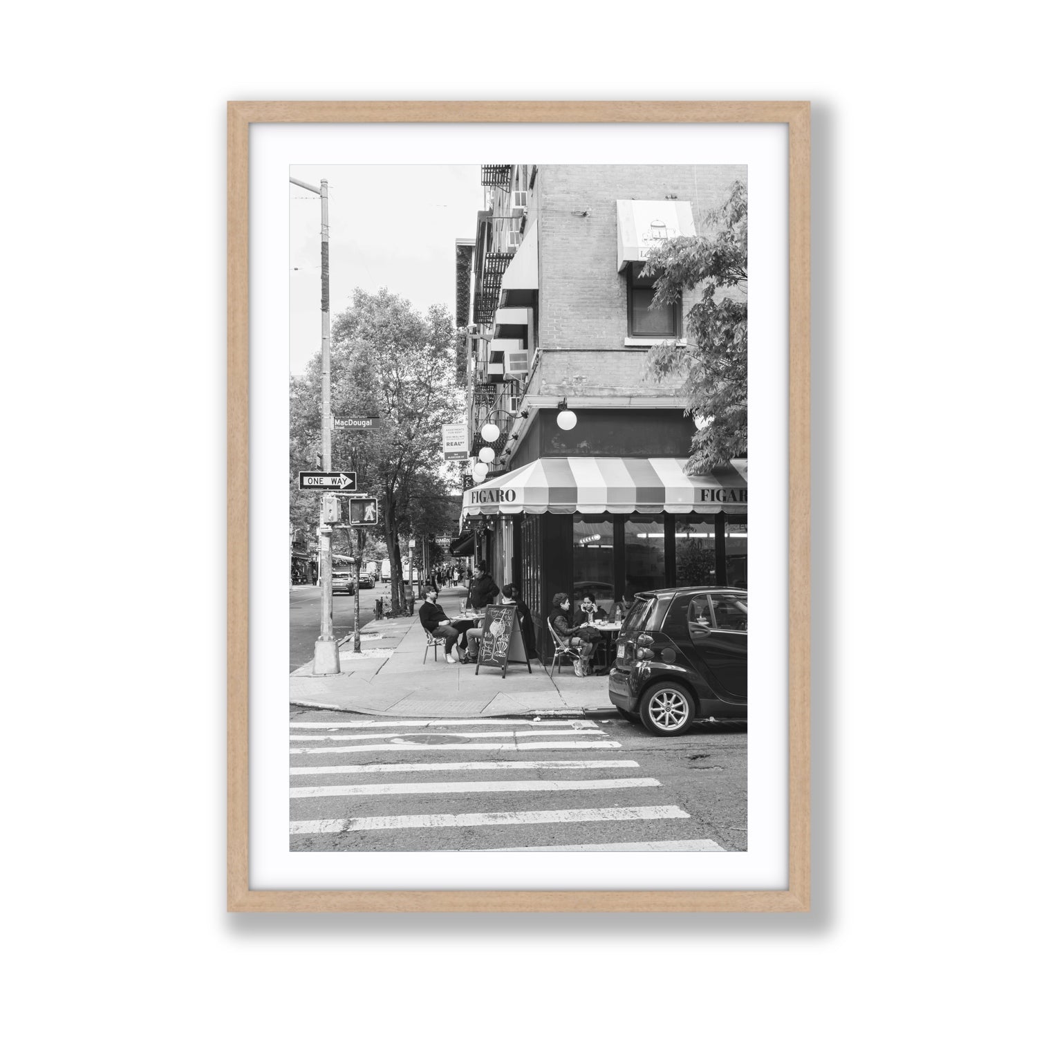 Figaro New York NYC Black & White wall art Giant fine art print in natural oak frame with matboard