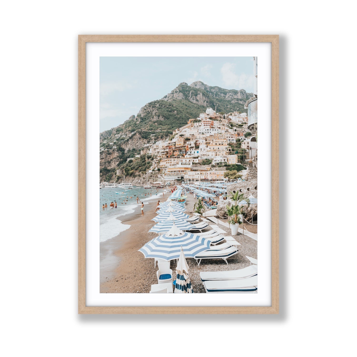 The Cliffside Village fine art print, Positano, Italy, Giant, Natural Oak Frame · Matboard, Fine Art Print