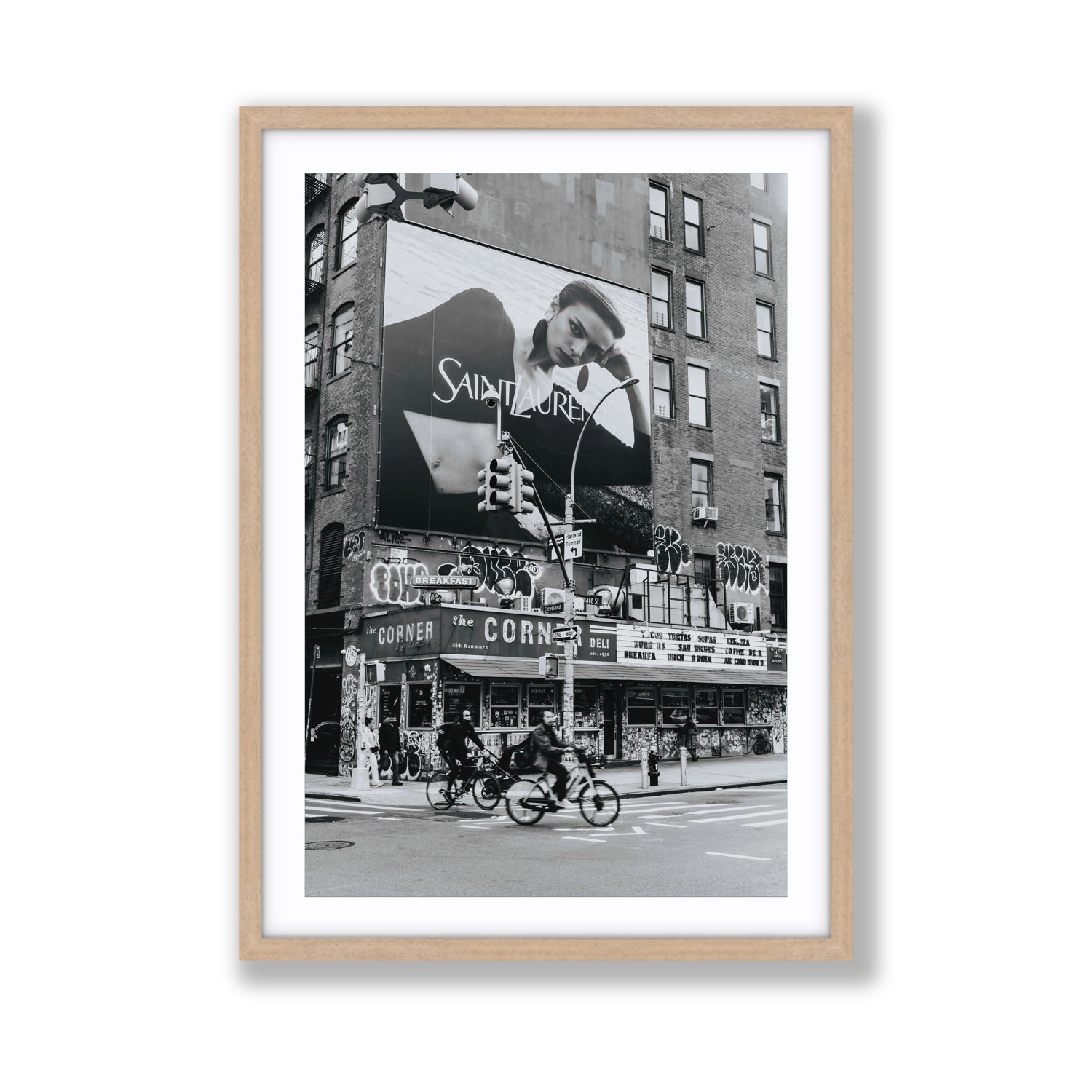 Runway To Rooftops New York NYC Black & White wall art Giant fine art print in natural oak frame with matboard