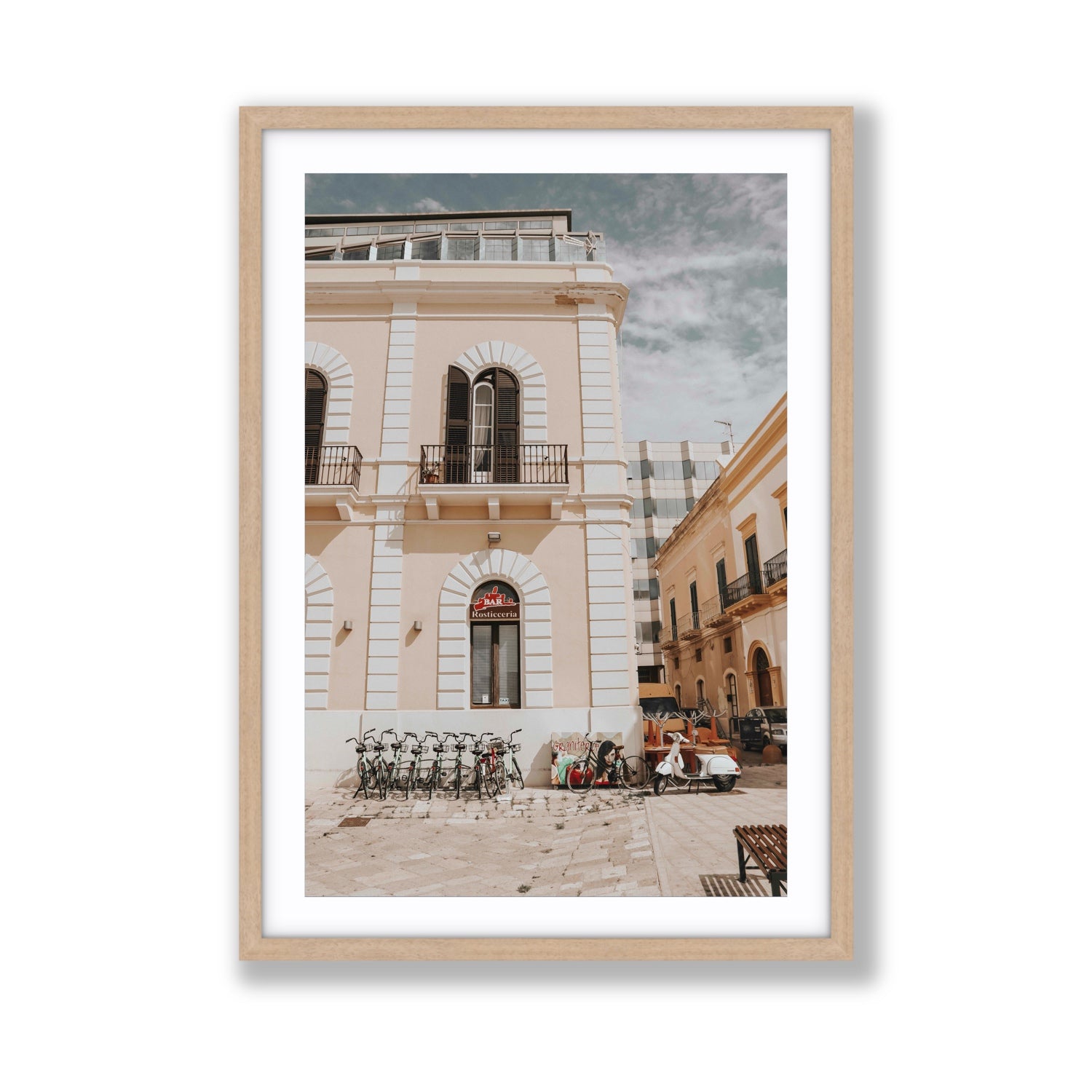 Rosticceria Puglia Italian wall art Giant fine art print in natural oak frame with matboard