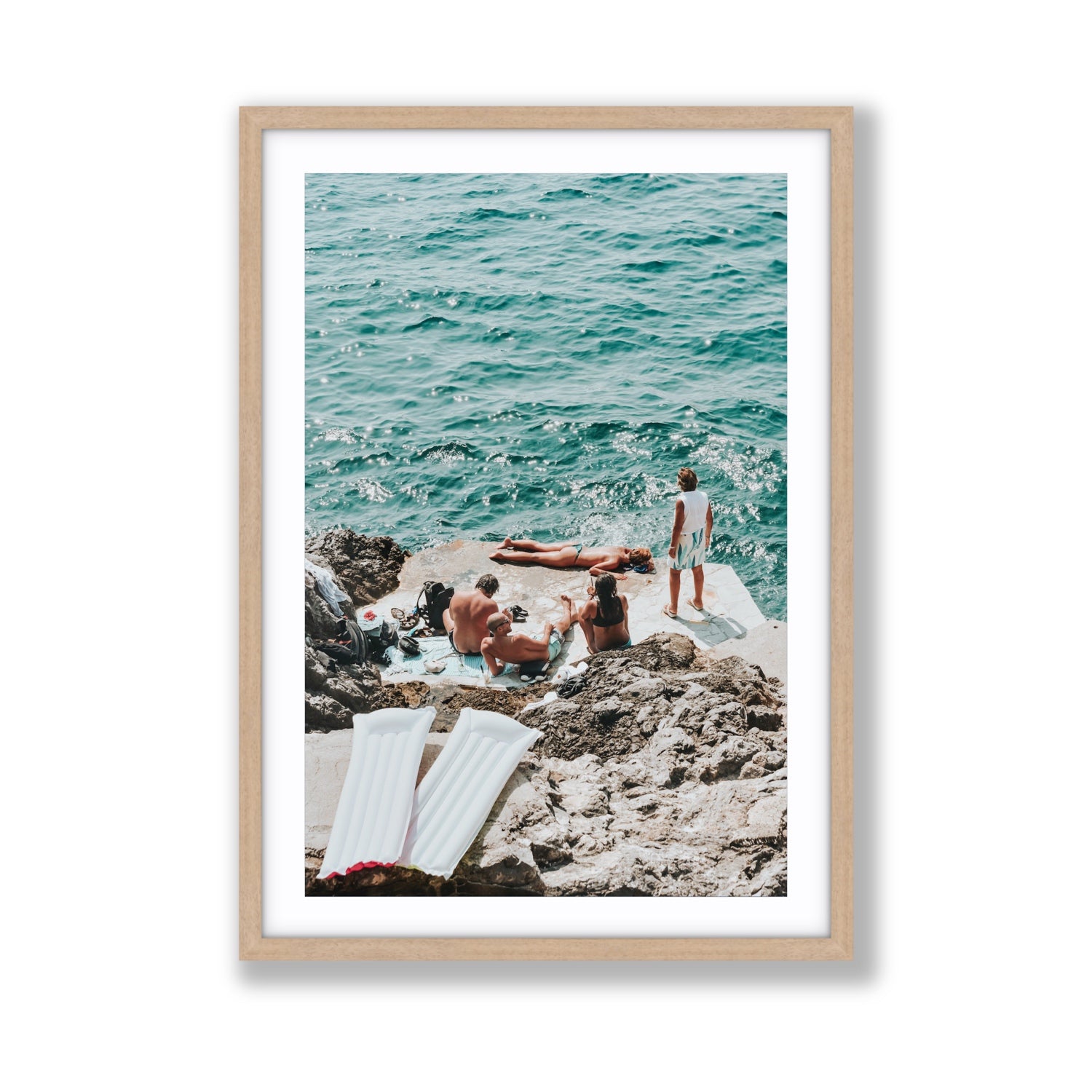 Gli Amici Praiano Amalfi Coast coastal wall art Giant fine art print in natural oak frame with matboard