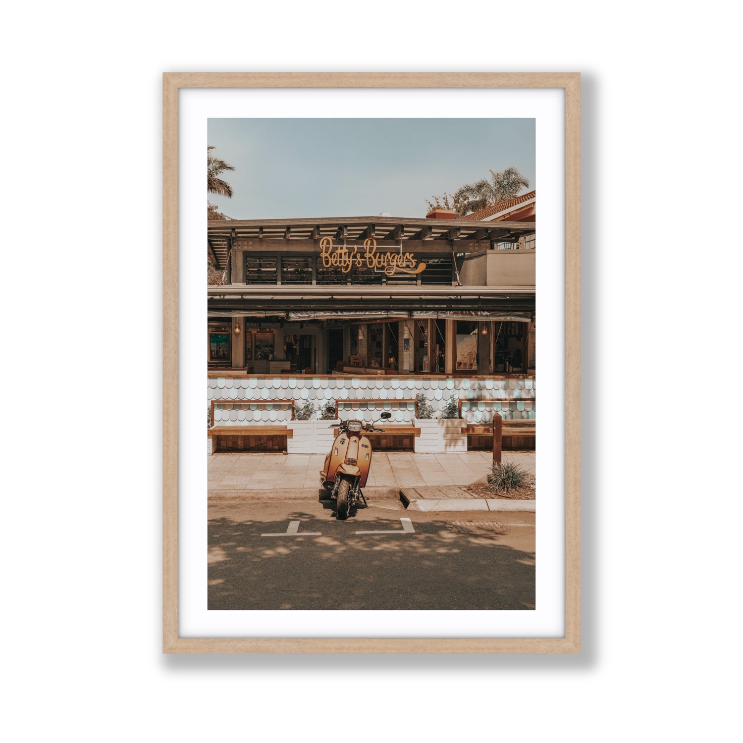 Noosa Nostalgia fine art print, Noosa, Australia, coastal scenes artwork, Giant, Natural Oak Frame · Matboard, Fine Art Print