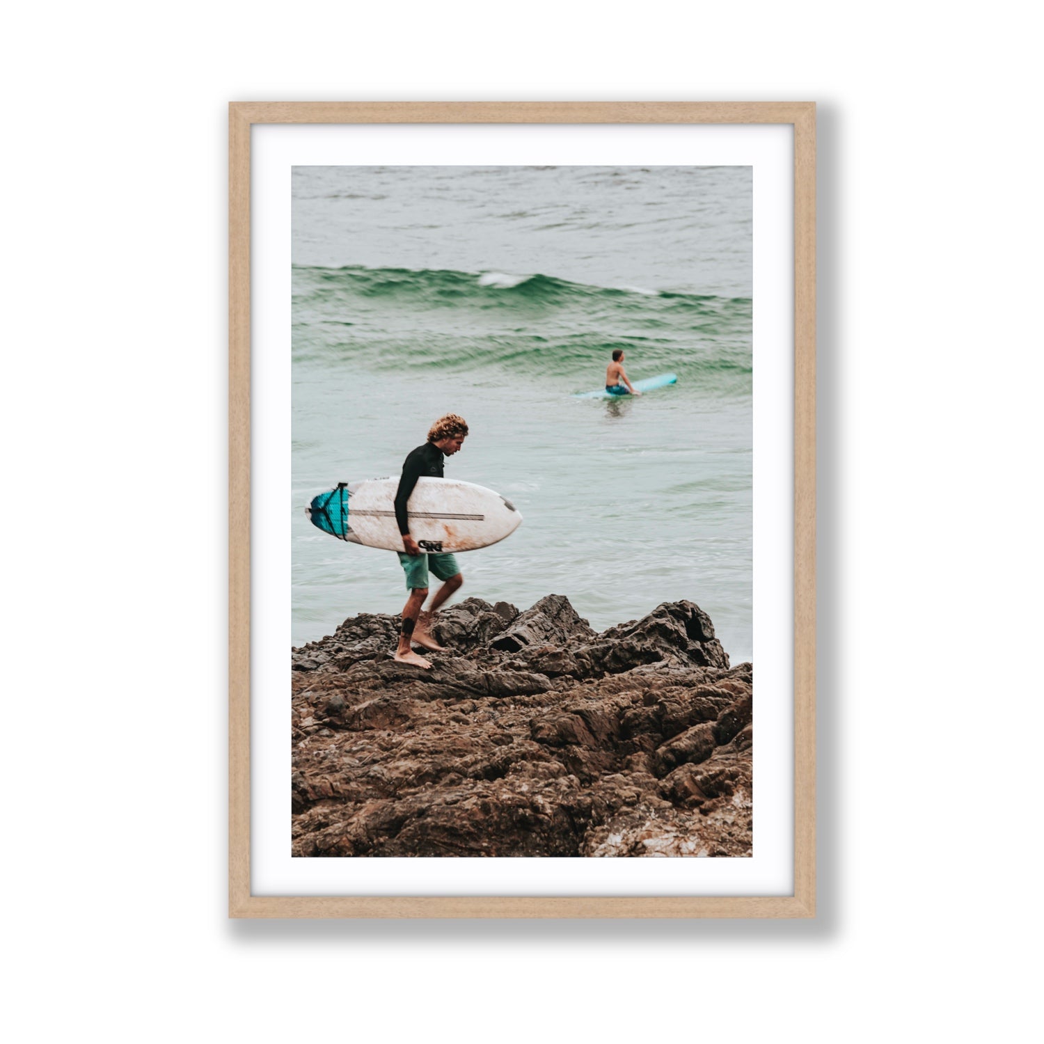 Not All Who Wander Are Lost Byron Bay Surf wall art Giant fine art print in natural oak frame with matboard