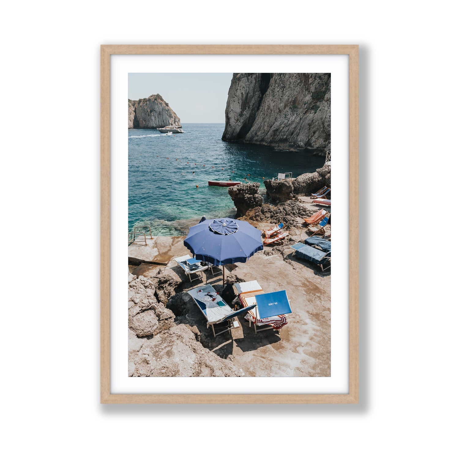 Lonely Loungers fine art print, Capri, Italy, Giant, Natural Oak Frame · Matboard, Fine Art Print