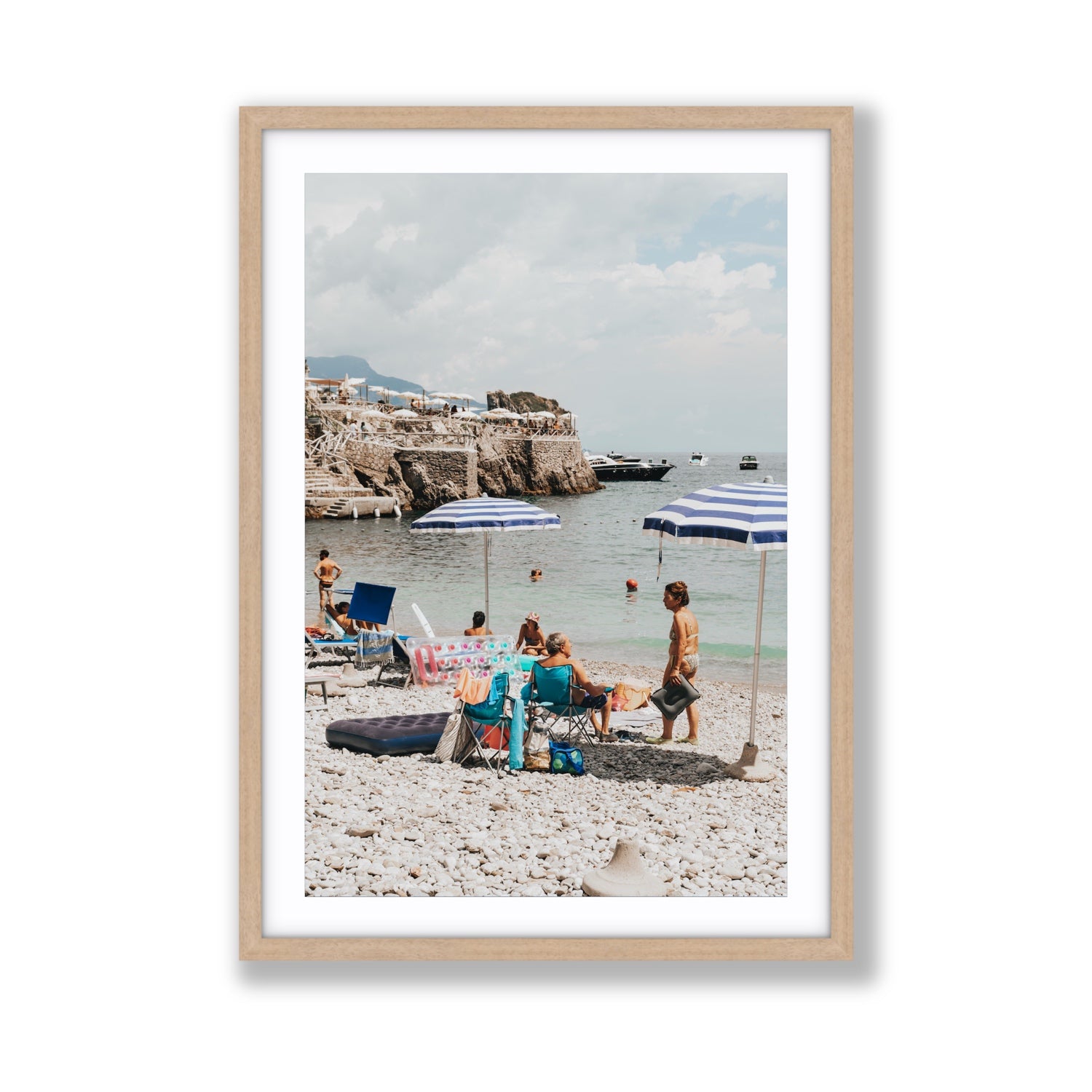 Couple Goals Nerano Amalfi Coast coastal wall art Giant fine art print in natural oak frame with matboard