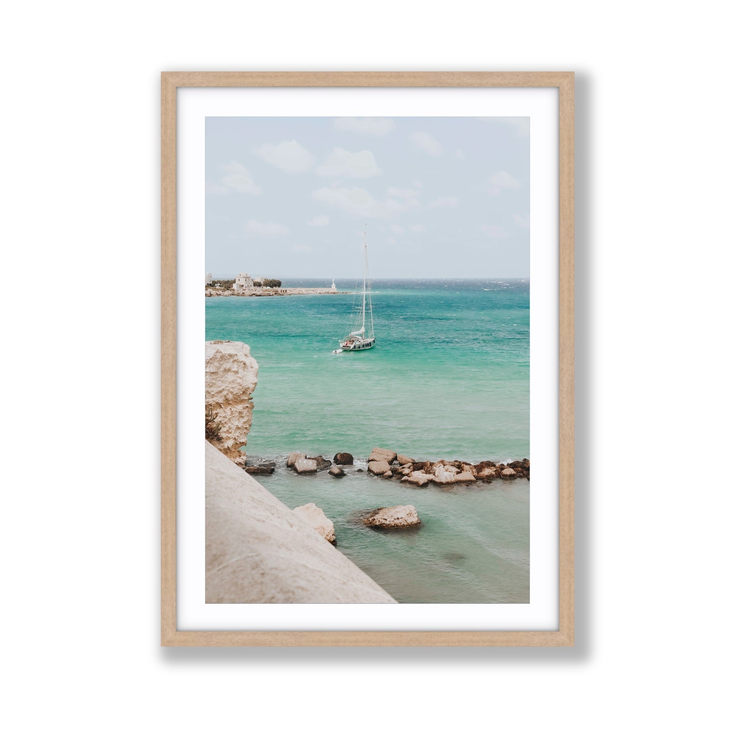 Seafarer's Dream Puglia Seafarer’s Dream coastal wall art Giant fine art print in natural oak frame with matboard