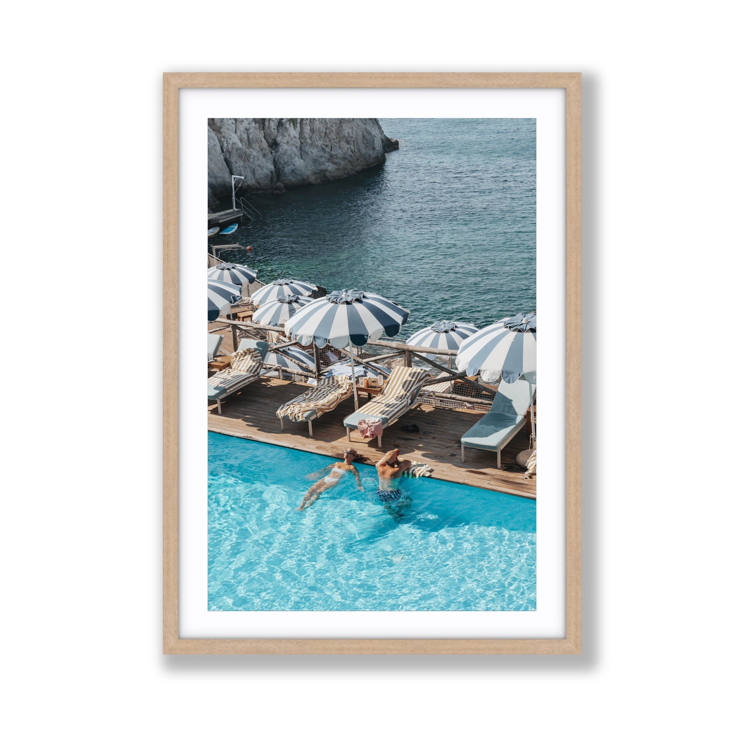 I'm Busy Ischia Italian coastal Mediterranean wall art Giant fine art print in natural oak frame with matboard