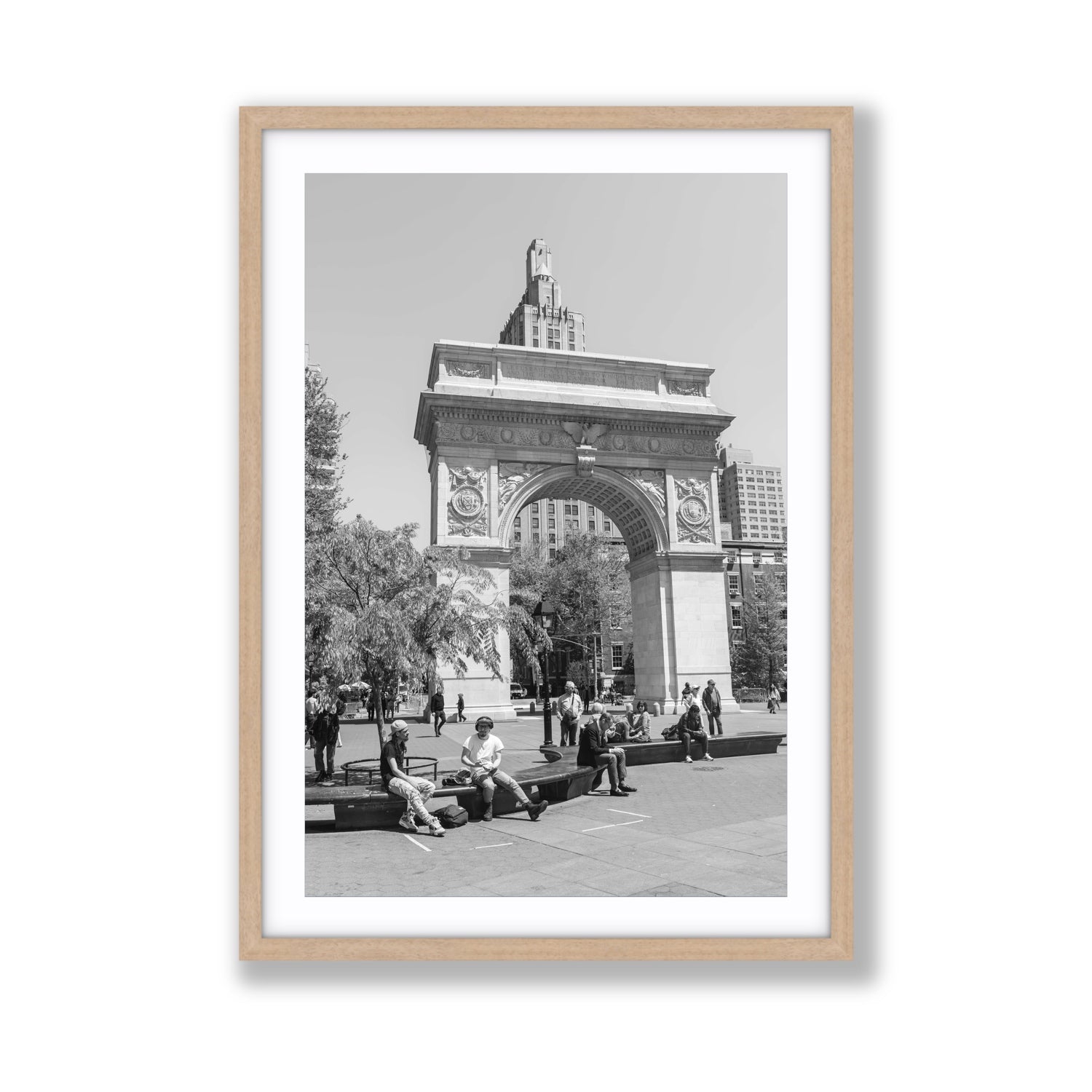 City Picnic New York NYC Black & White wall art Giant fine art print in natural oak frame with matboard