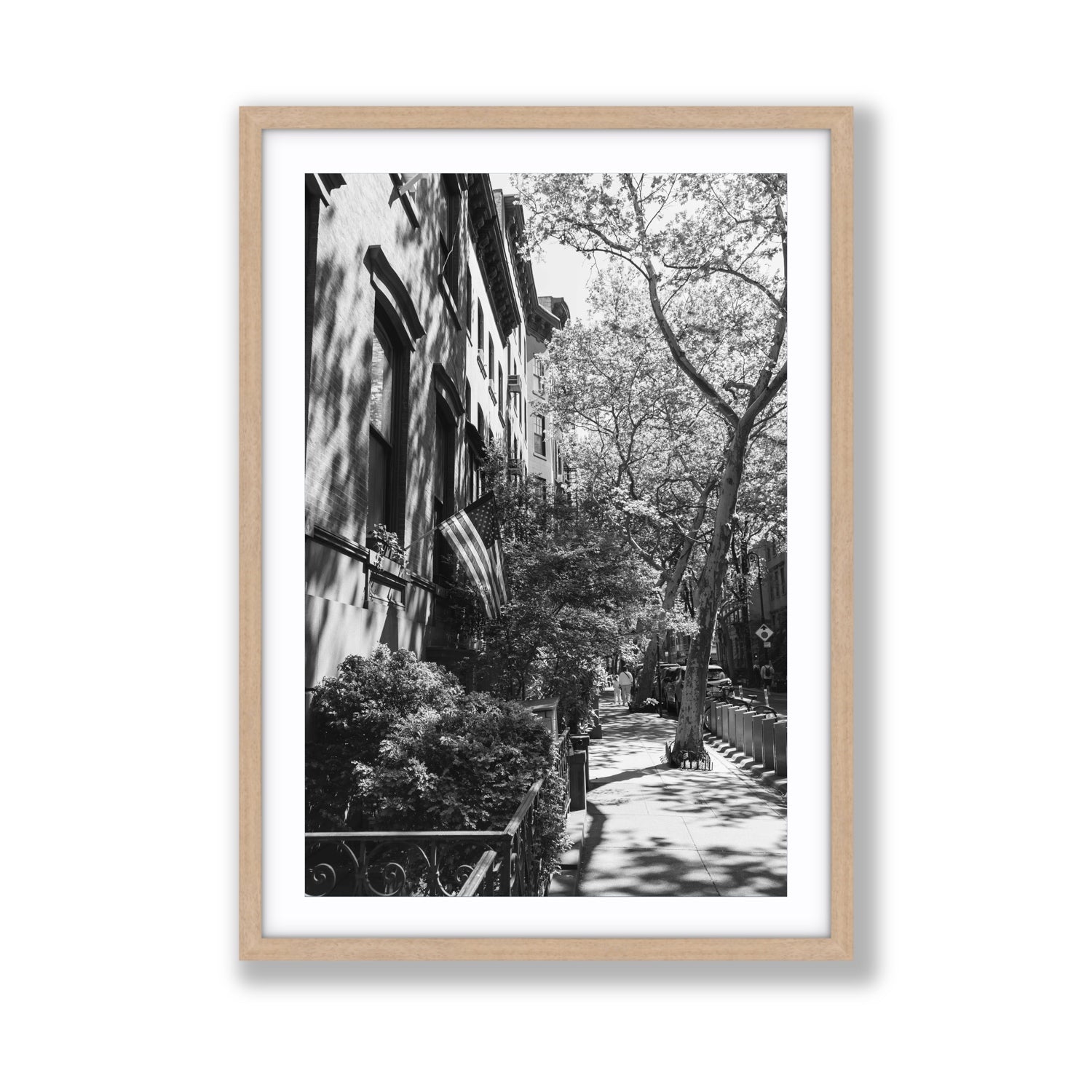Urban Patriotism New York NYC Black & White wall art Giant fine art print in natural oak frame with matboard