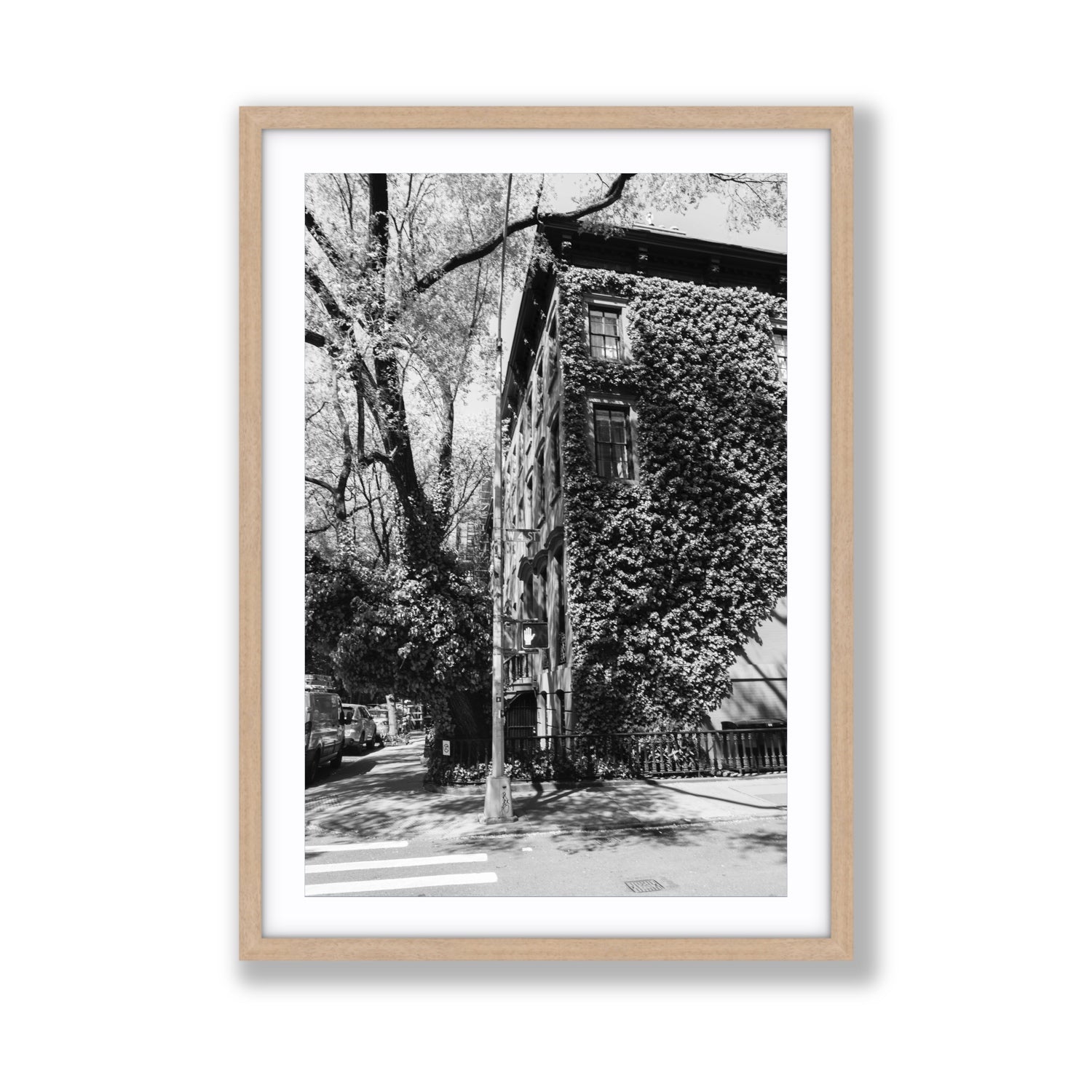 Vertical Garden New York NYC Black & White wall art Giant fine art print in natural oak frame with matboard