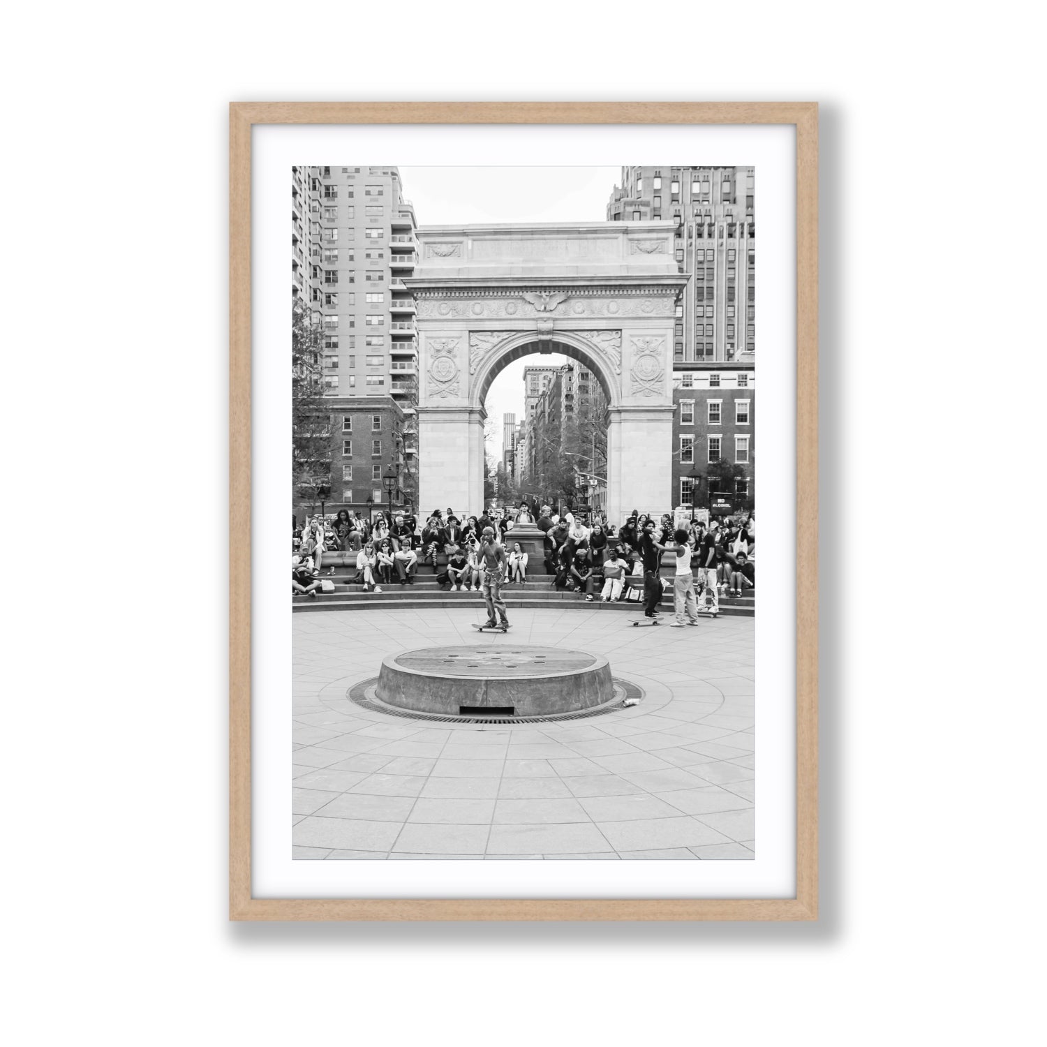 Concrete Conqueror New York NYC Skateboard wall art Giant fine art print in natural oak frame with matboard