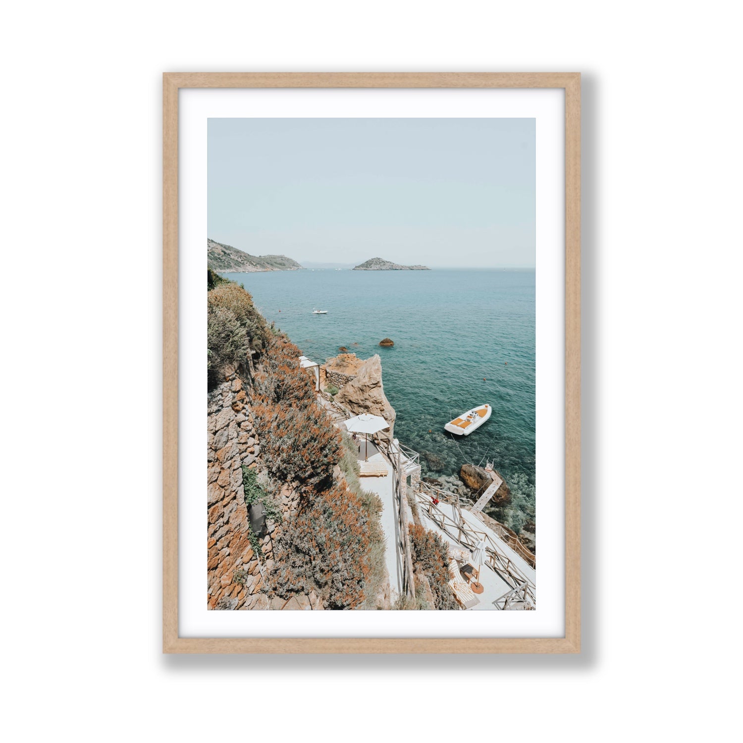 Front Row Seat Tuscany coastal wall art Giant fine art print in natural oak frame with matboard