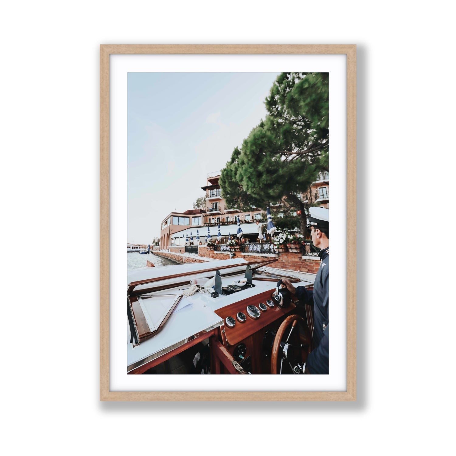 The Driver Venice Canal Italian wall art Giant fine art print in natural oak frame with matboard