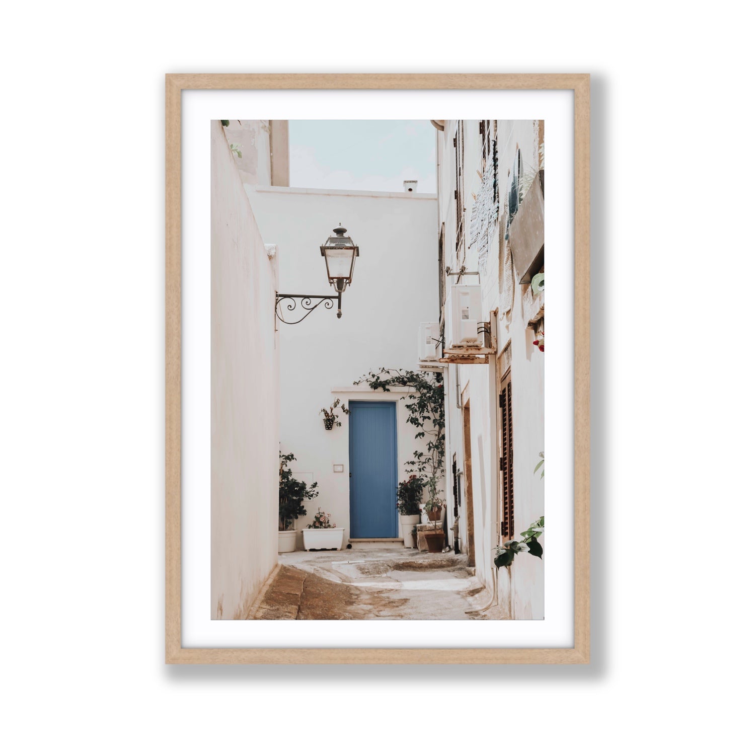 Entry Envy Puglia Ostuni wall art Giant fine art print in natural oak frame with matboard