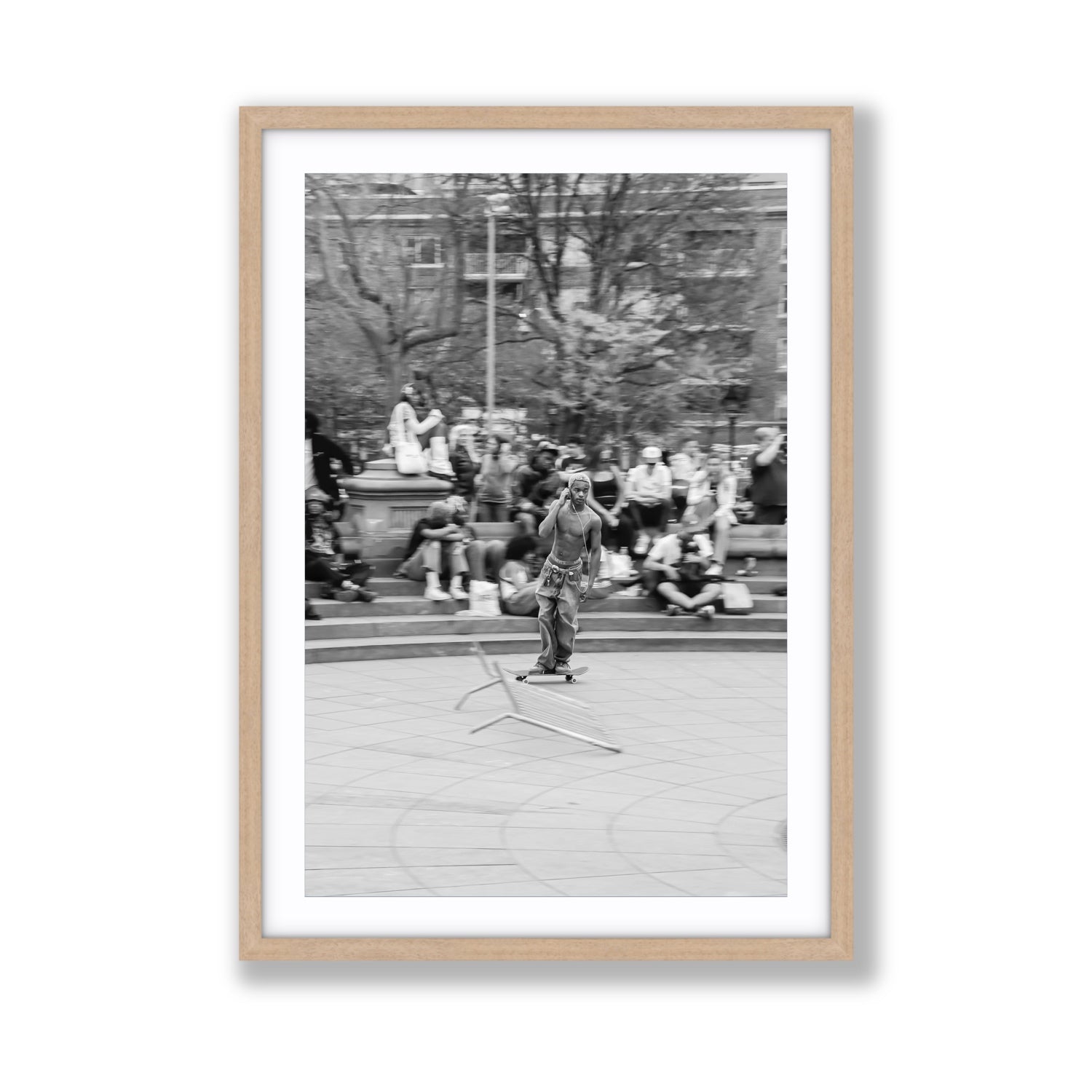 Skate Park Serenade New York NYC Black & White wall art Giant fine art print in natural oak frame with matboard