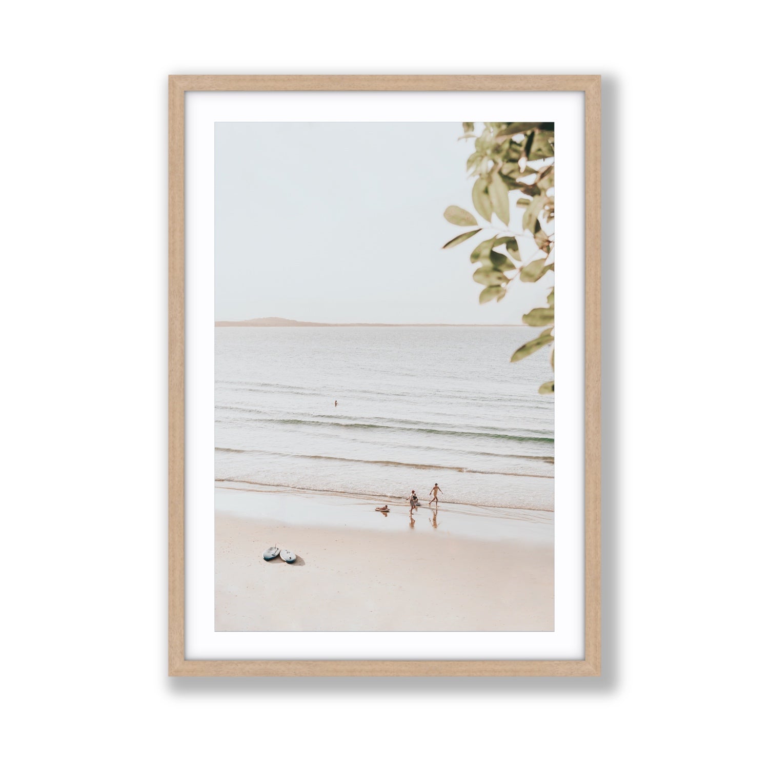 Walking On Sunshine fine art print, Noosa, Australia, coastal scenes artwork, Giant, Natural Oak Frame · Matboard, Fine Art Print
