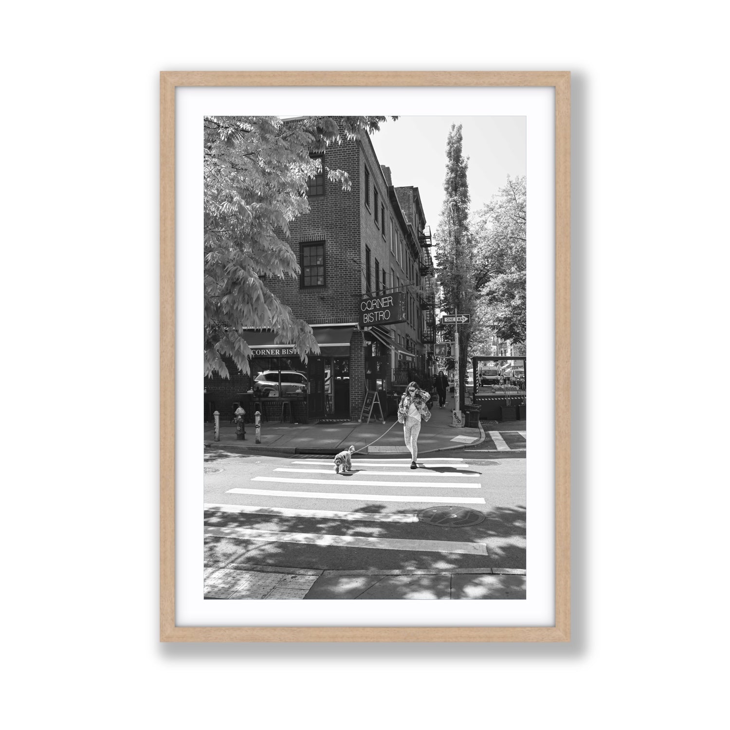 Sunlit Stroll New York NYC Black & White wall art Giant fine art print in natural oak frame with matboard