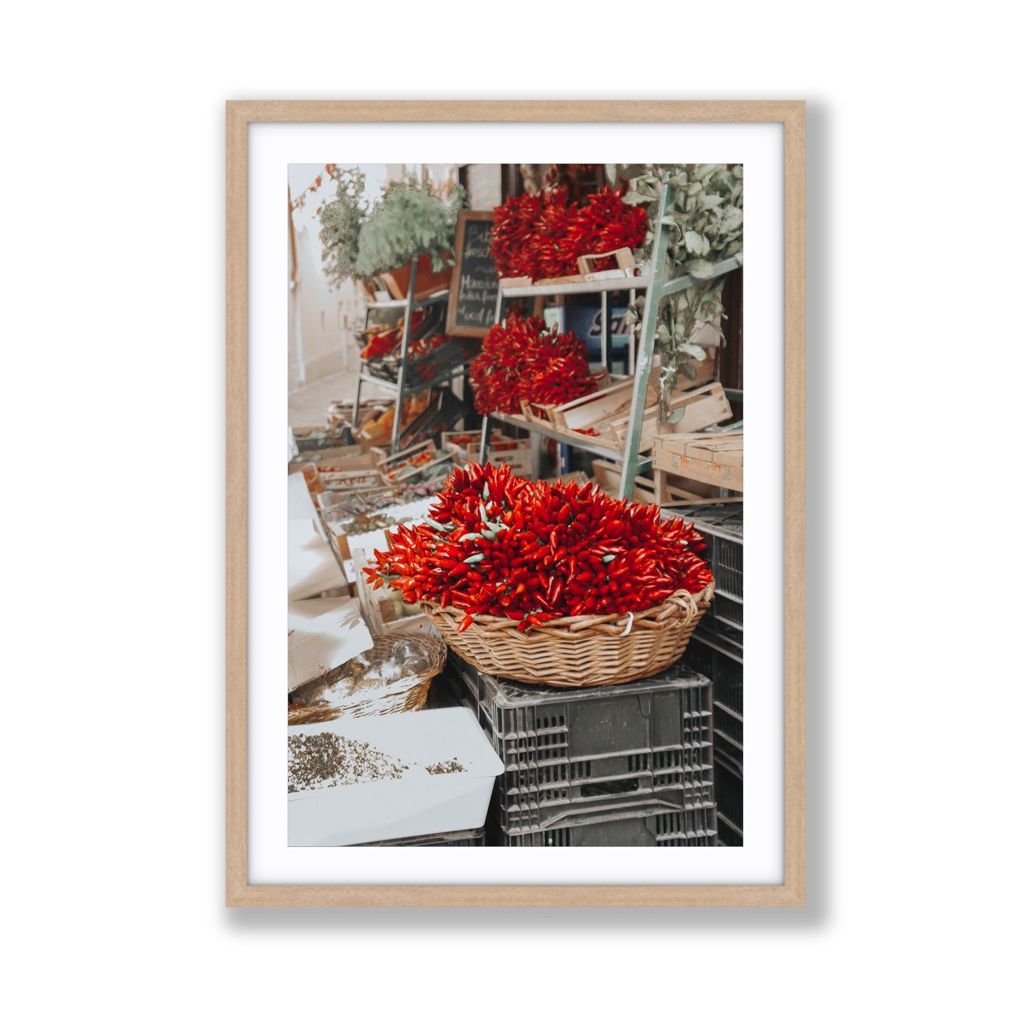 Fiery Cluster Puglia Italian wall art Giant fine art print in natural oak frame with matboard