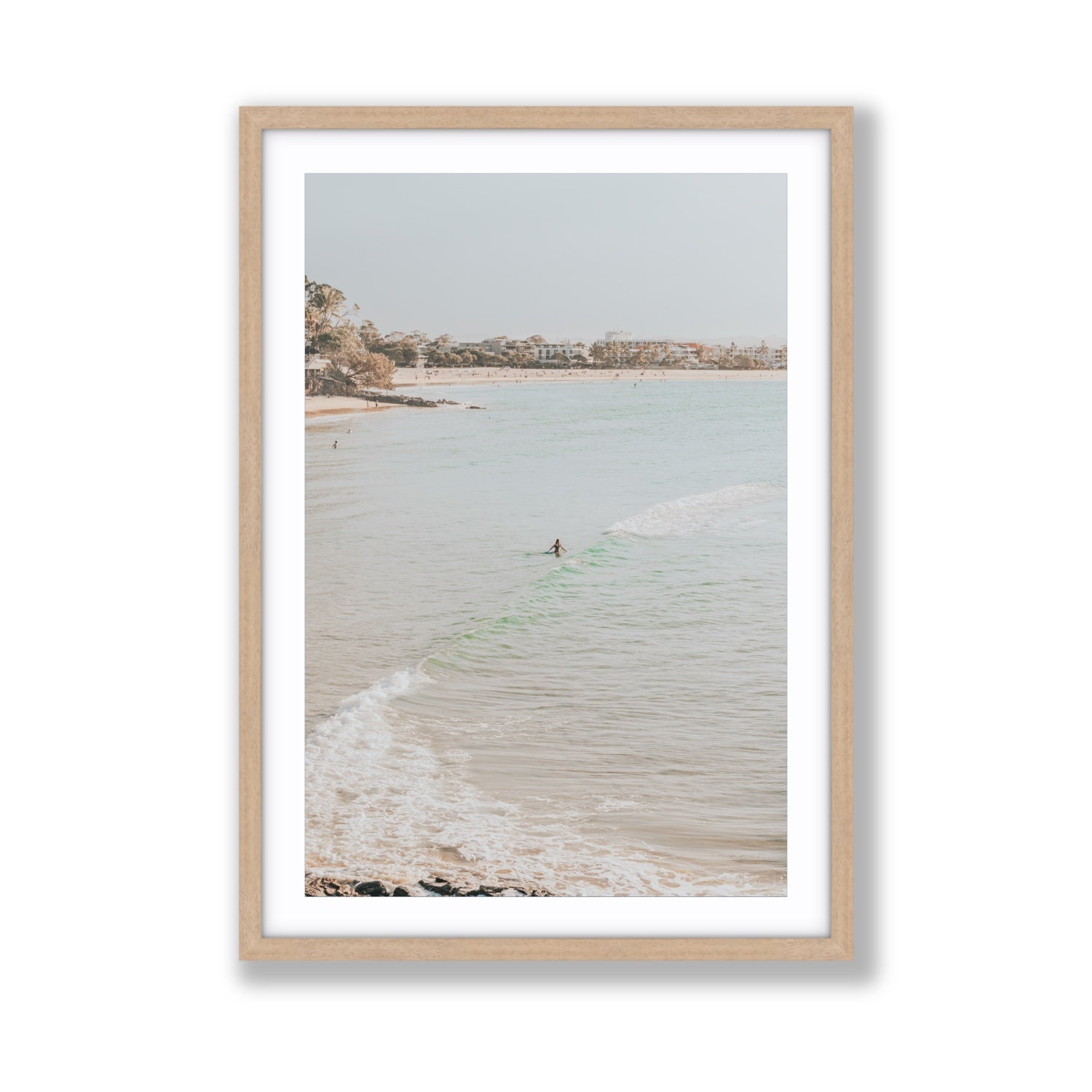 Salt Reverie fine art print, Noosa, Australia, coastal scenes artwork, Giant, Natural Oak Frame · Matboard, Fine Art Print