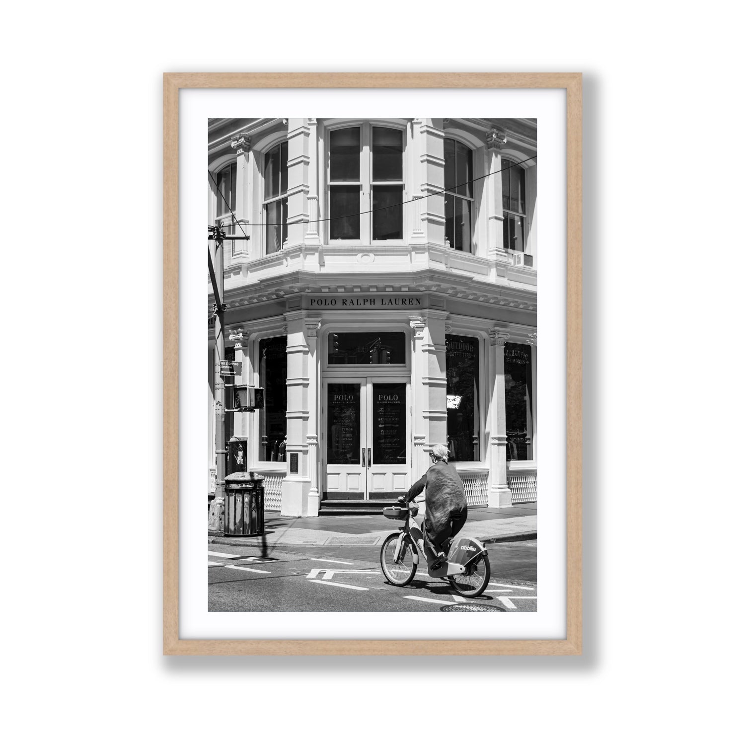 Downtown Rider New York NYC Black & White wall art Giant fine art print in natural oak frame with matboard