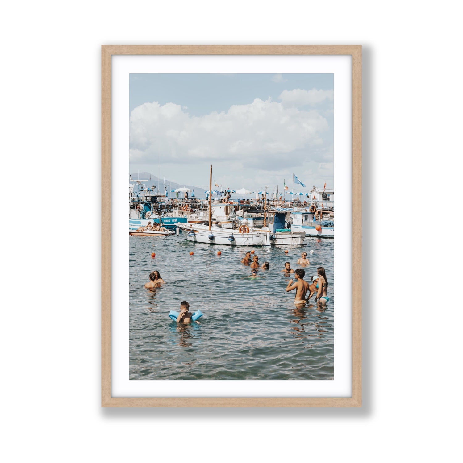 Vacanze Italiane Sorrento Italian coastal wall art Giant fine art print in natural oak frame with matboard
