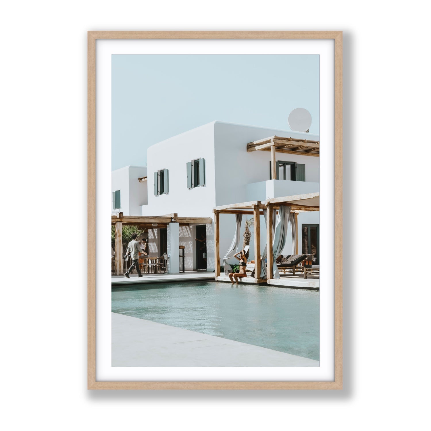 Aphrodite Mykonos Greek island wall art Gallery fine art print in natural oak frame with matboard