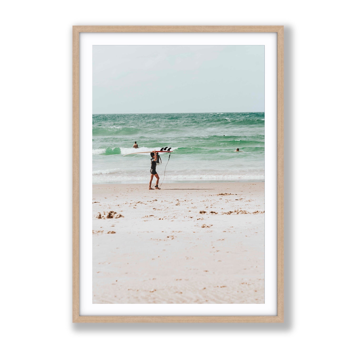 Grommet Byron Bay Surf coastal wall art Gallery fine art print in natural oak frame with matboard