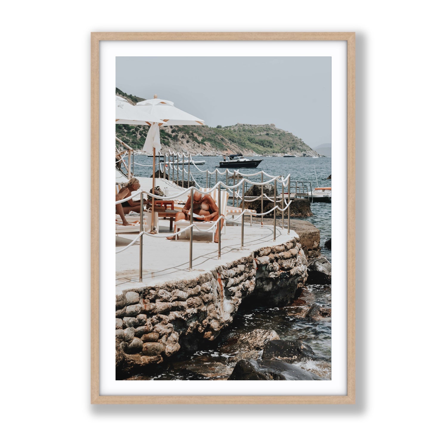 Nonno e Nonna Tuscany coastal Italian wall art Gallery fine art print in natural oak frame with matboard