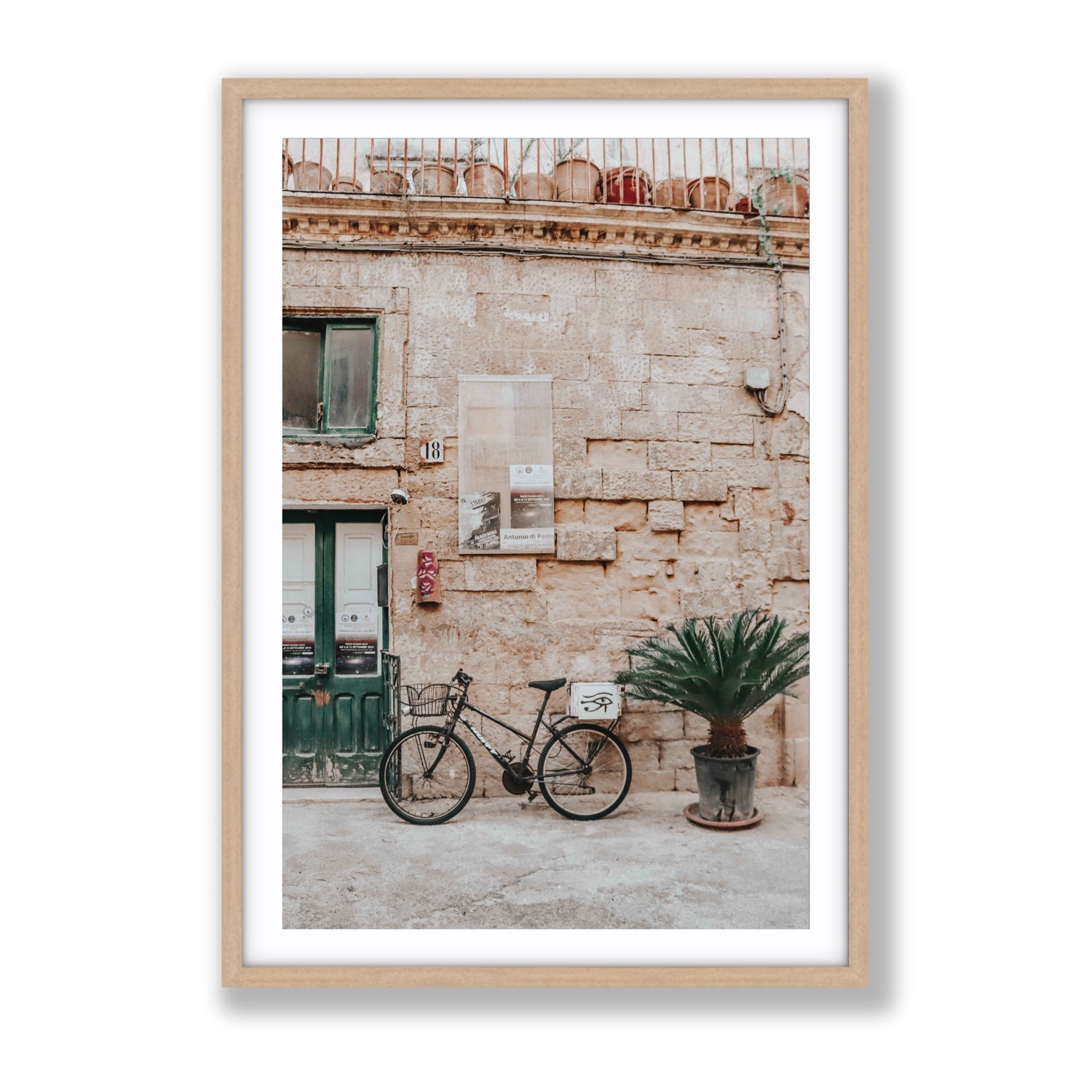 Salento Streets Puglia Lecce Italian wall art Gallery fine art print in natural oak frame with matboard
