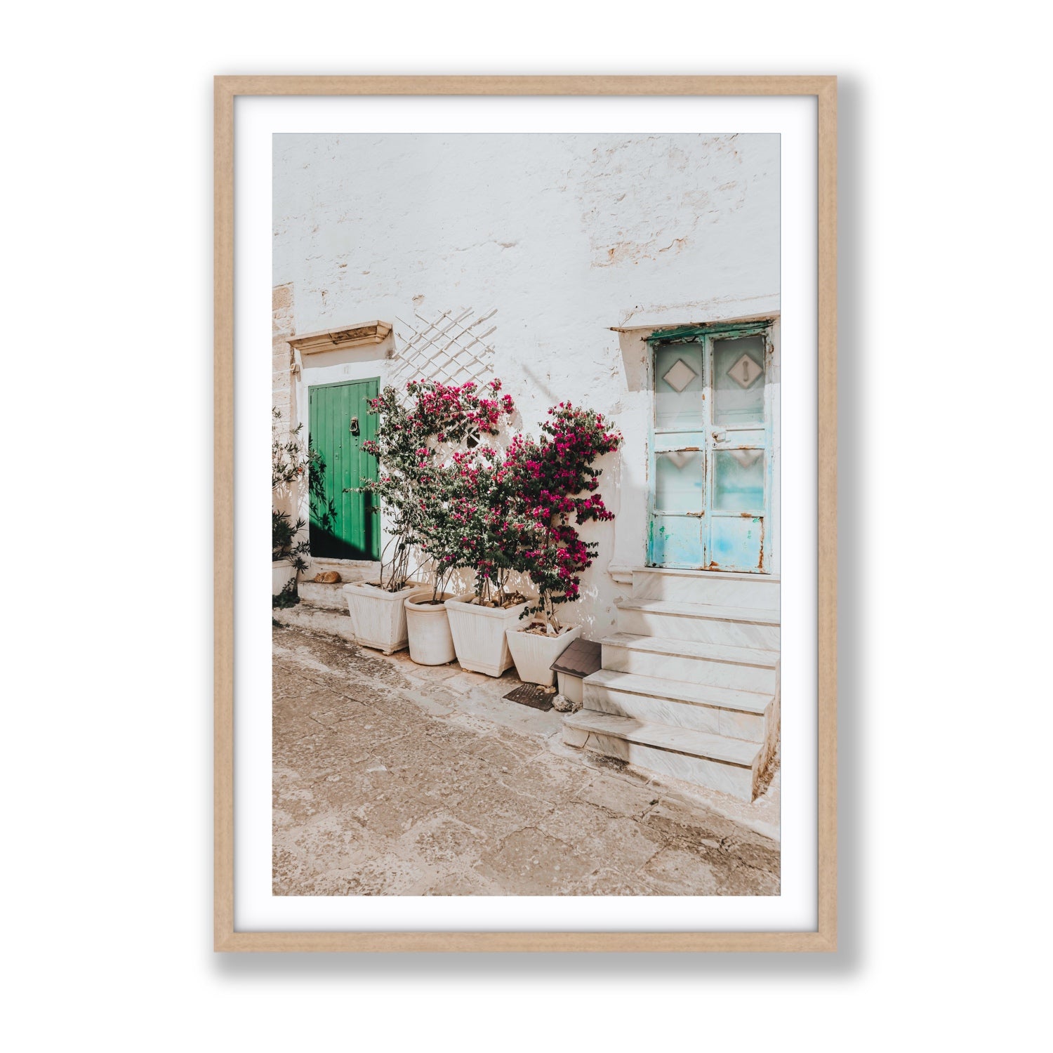 Floral Canvas Puglia Ostuni wall art Gallery fine art canvas in natural oak frame