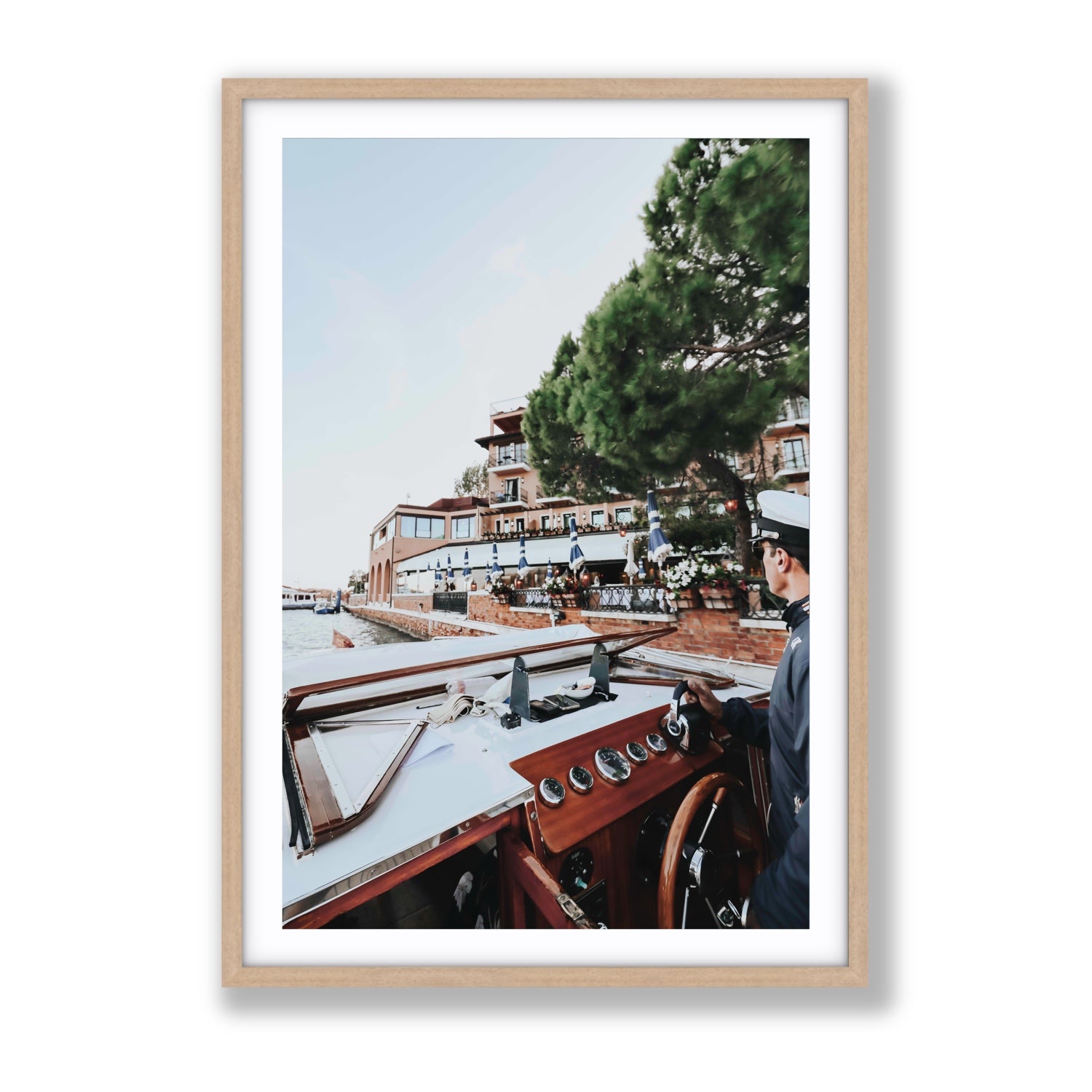 The Driver Venice Canal Italian wall art Gallery fine art print in natural oak frame with matboard