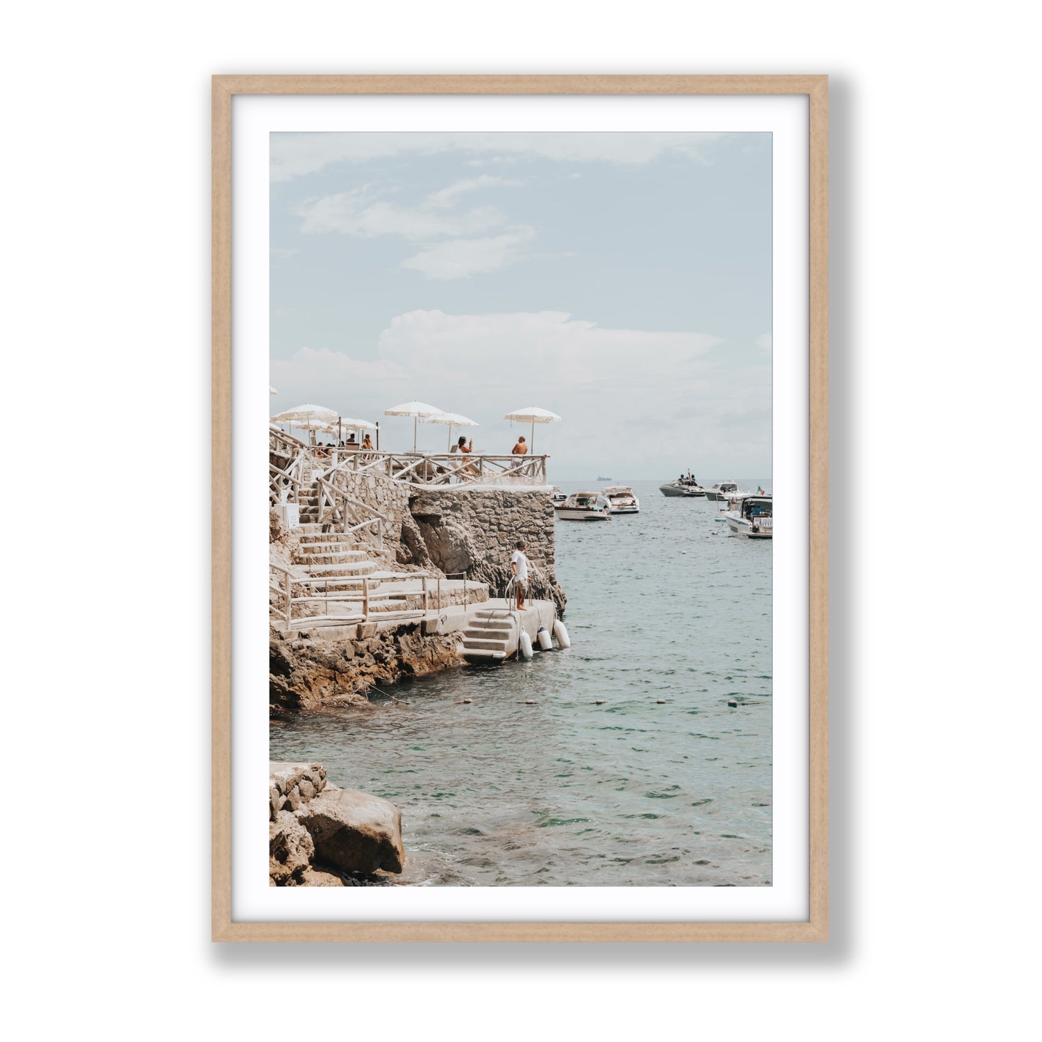 Pier Patrol fine art print, Nerano, Italy, Gallery, Natural Oak Frame · Matboard, Fine Art Print
