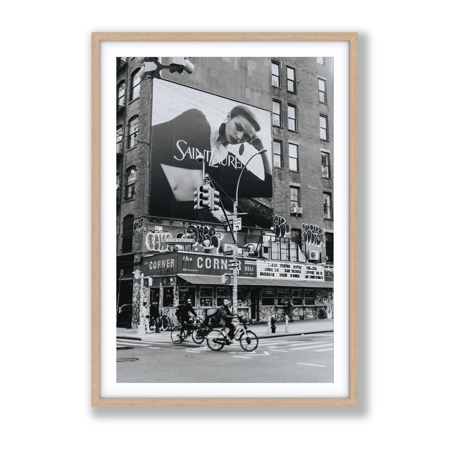 Runway To Rooftops New York NYC Black & White wall art Gallery fine art print in natural oak frame with matboard