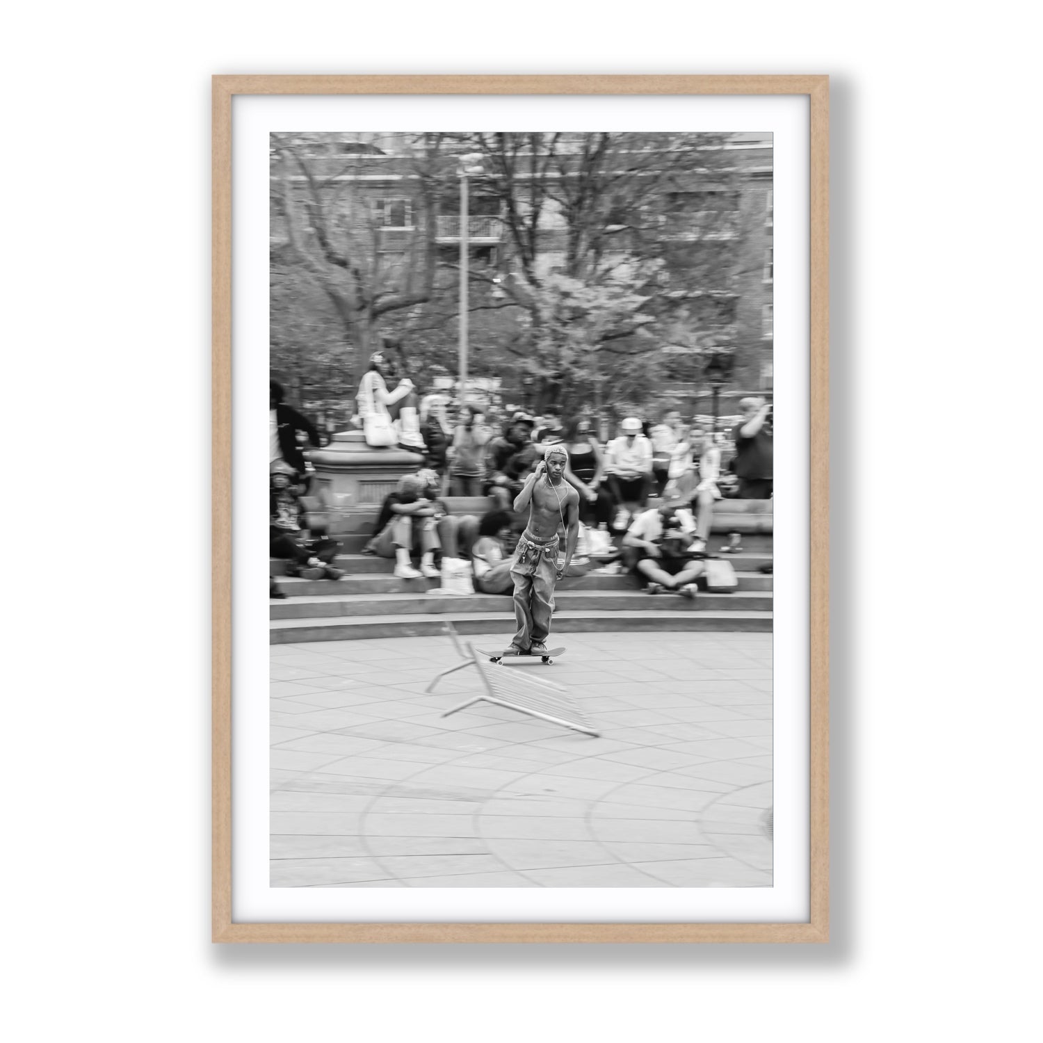 Skate Park Serenade New York NYC Black & White wall art Gallery fine art print in natural oak frame with matboard
