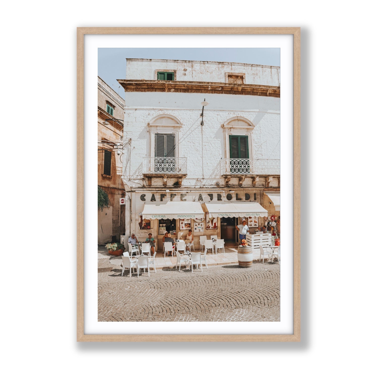 L'Ora di Pranzo Puglia L’Ora di Pranzo Italian art print Gallery fine art print in natural oak frame with matboard