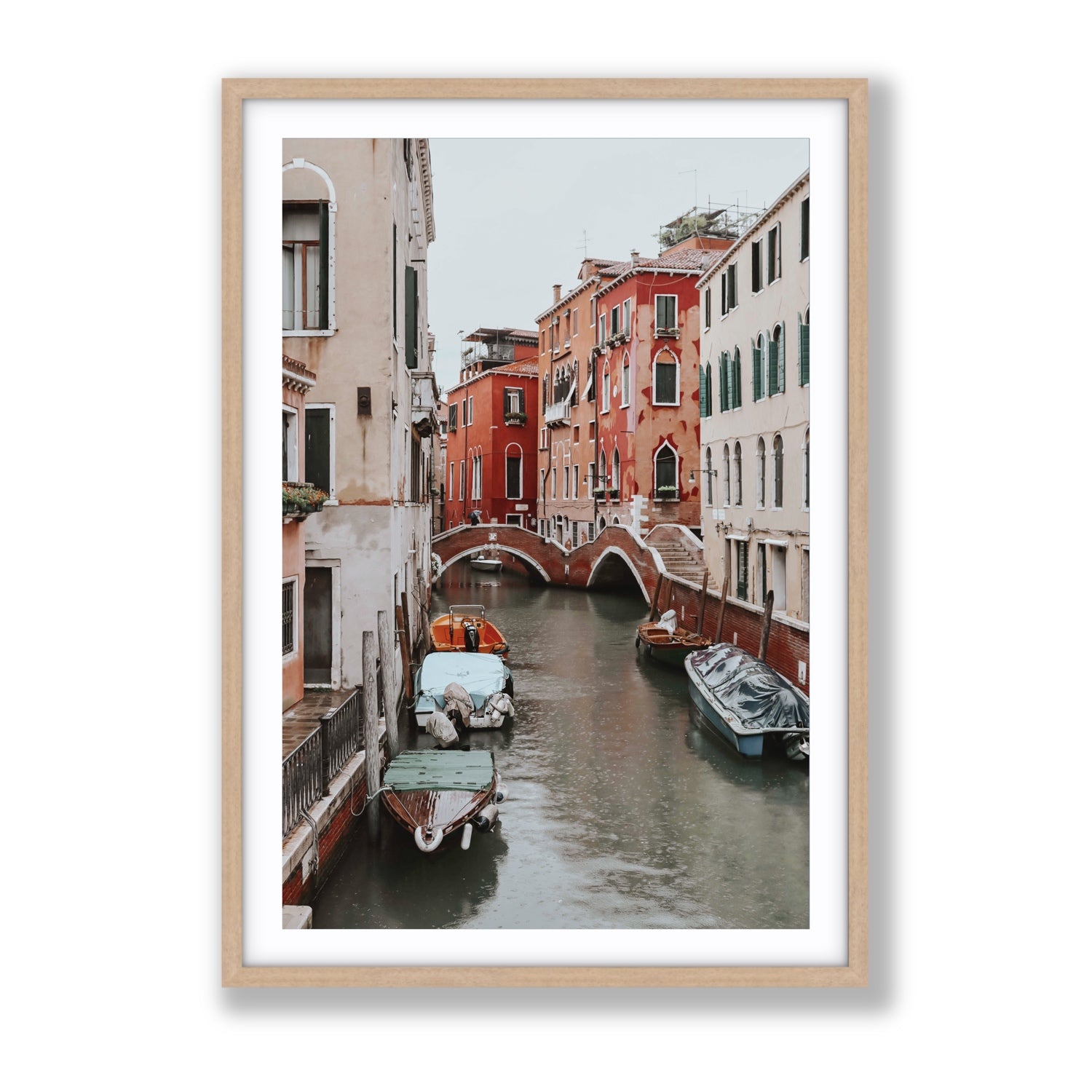 City of Water Venice Italian Mediterranean decor wall art Gallery fine art print in natural oak frame with matboard