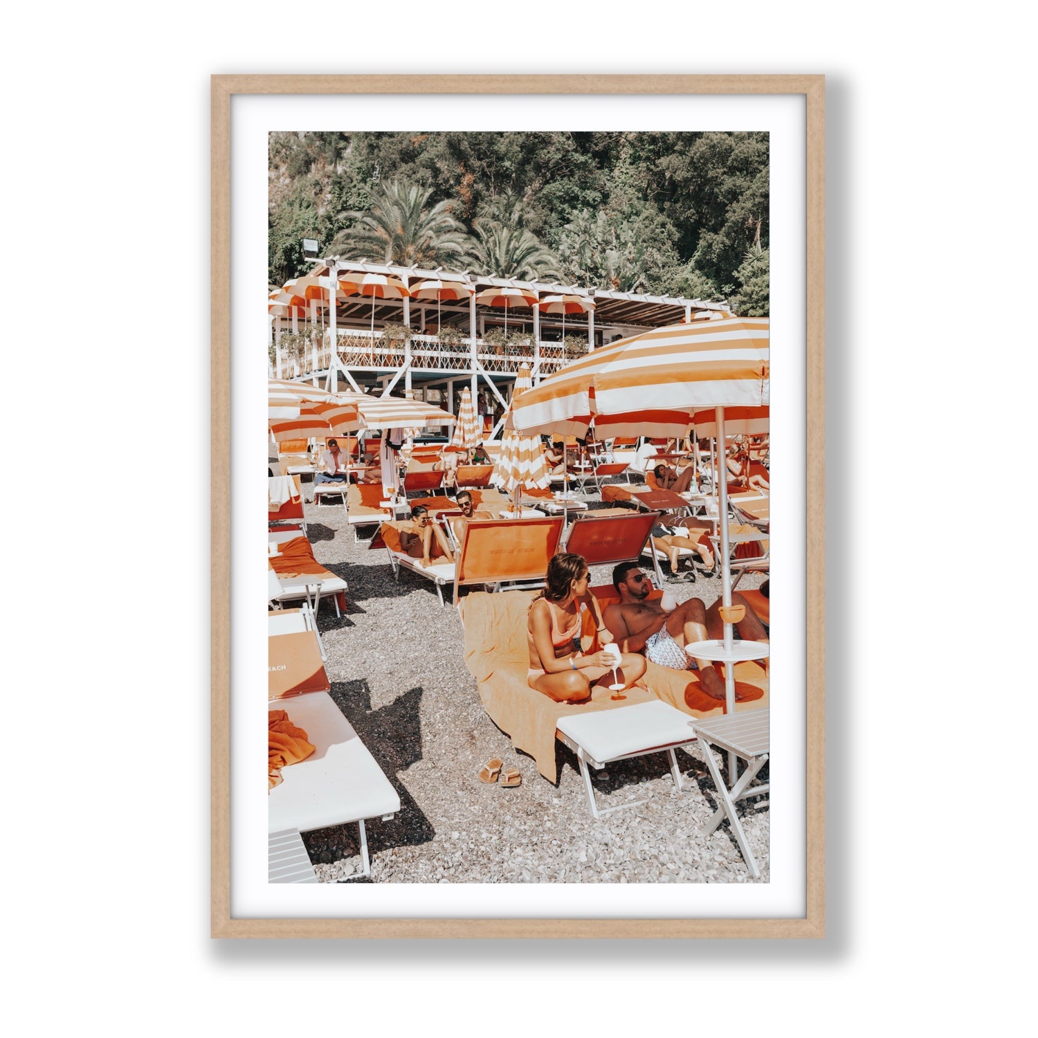 Lounging In Lido fine art print, Positano, Italy, Gallery, Natural Oak Frame · Matboard, Fine Art Print