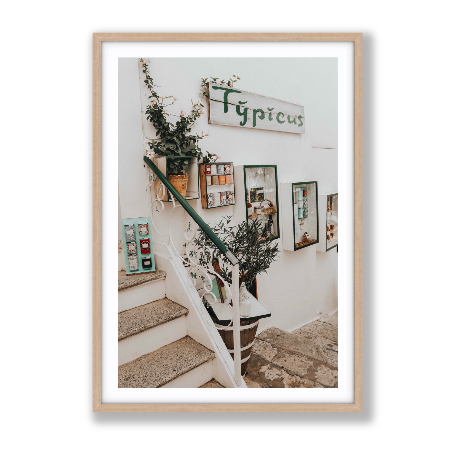 Il Negozio Puglia Ostuni wall art Gallery fine art print in natural oak frame with matboard